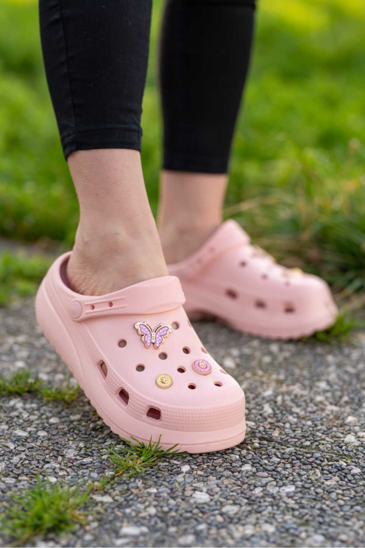 Pembe Kadın Yüksek Tabanlı Sabo Taşlı Terlik Wsb0700