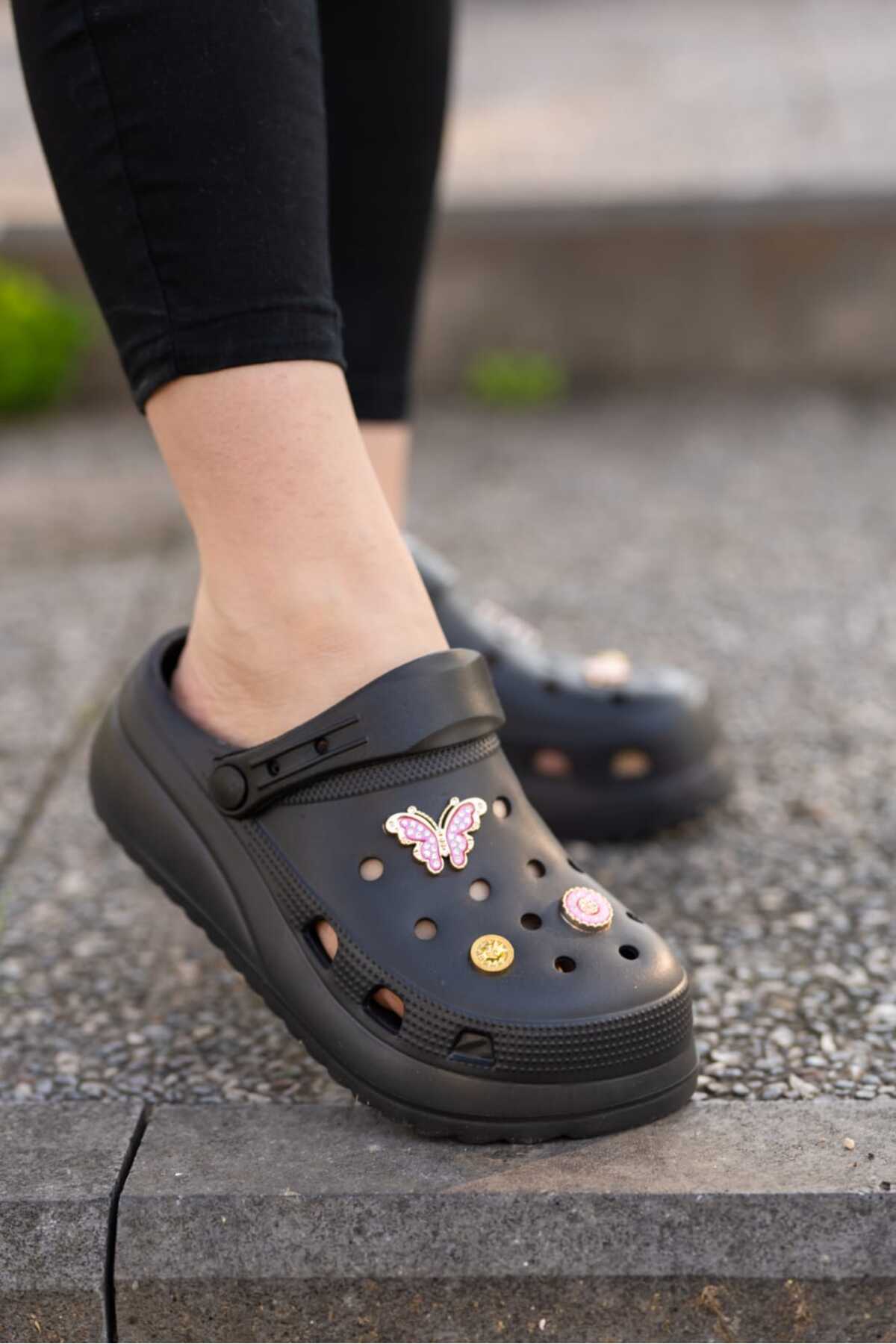 Siyah Kadın Yüksek Tabanlı Sabo Taşlı Terlik Wsb0700