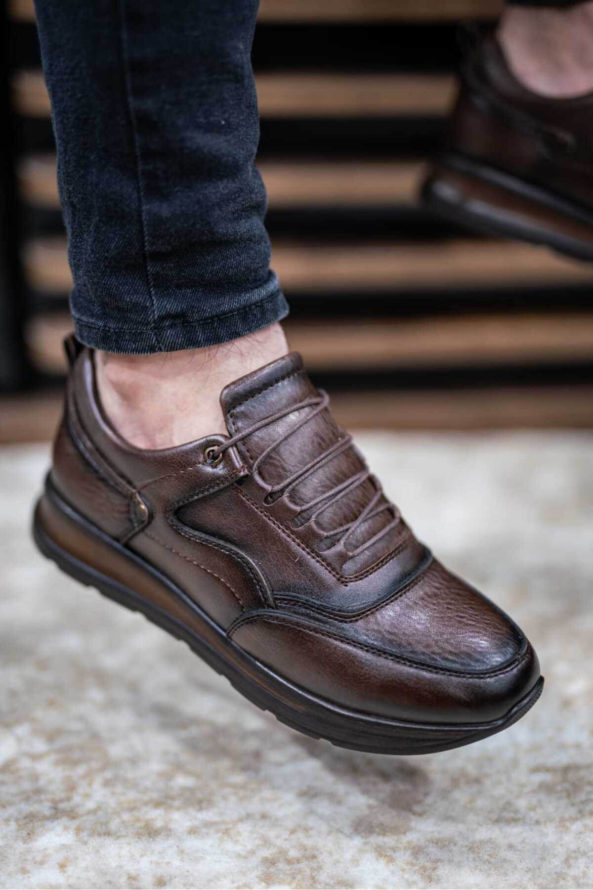 Erkek Kahve Bağcıklı Günlük Ortopedik Rahat Sneaker Wsb1056