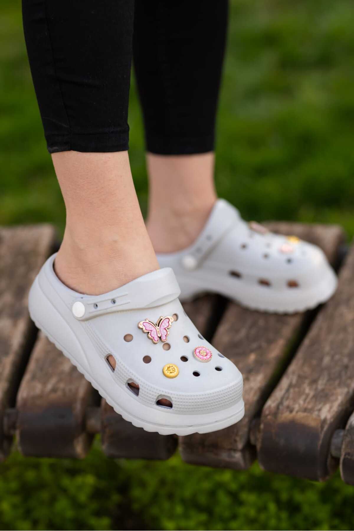 Gri Kadın Yüksek Tabanlı Sabo Taşlı Terlik Wsb0700