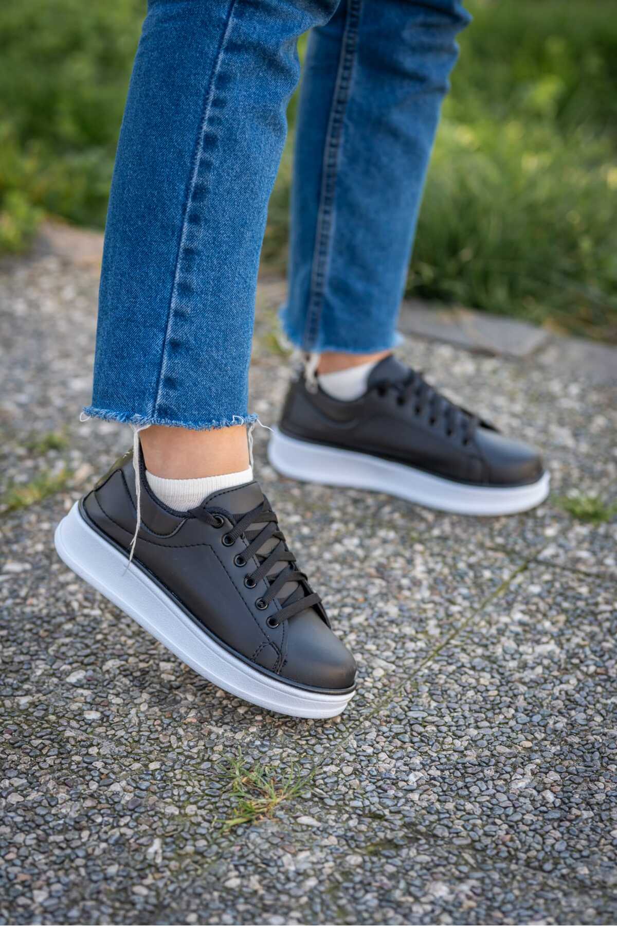 Siyah Kadın Yüksek Taban Günlük Rahat Yürüyüş Spor Ayakkabı Wsb0696