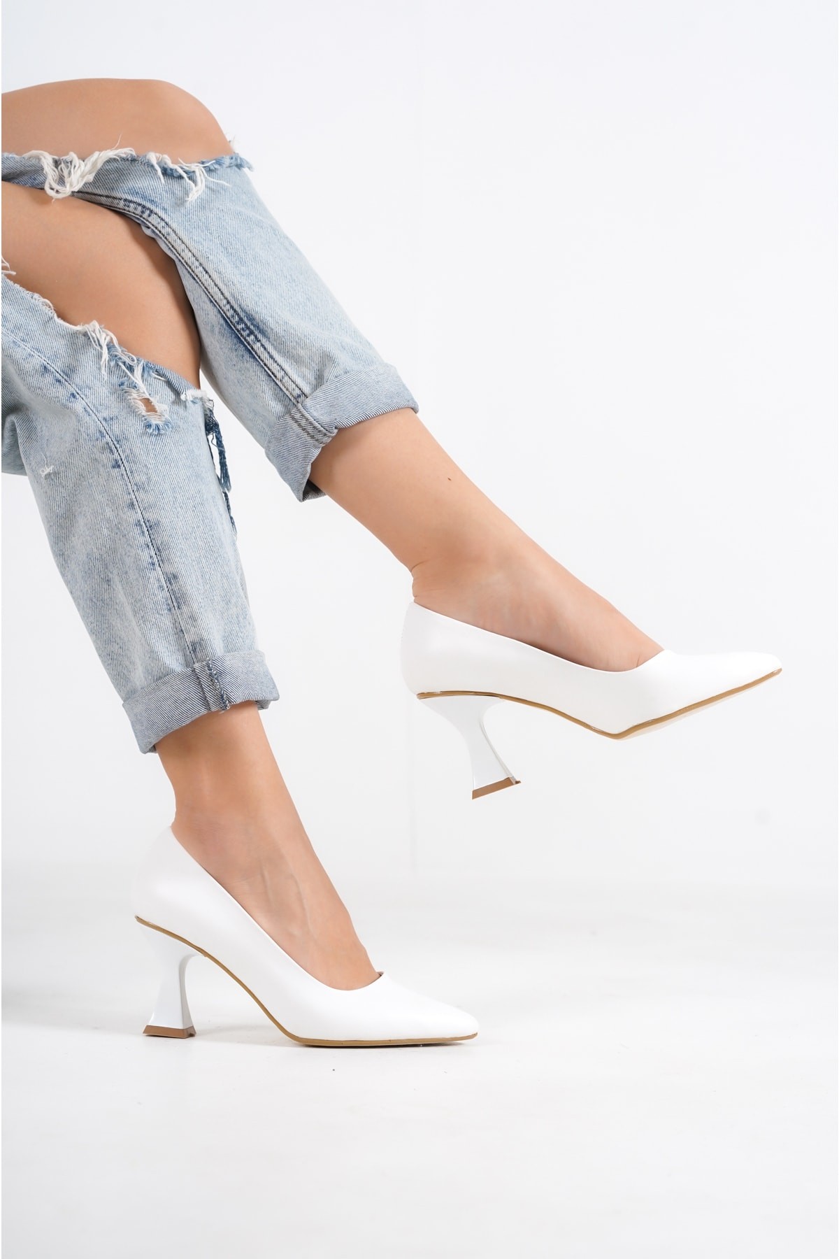 Beyaz Kadın Sivri Burun Topuklu Stiletto Ayakkabı Wsb0442