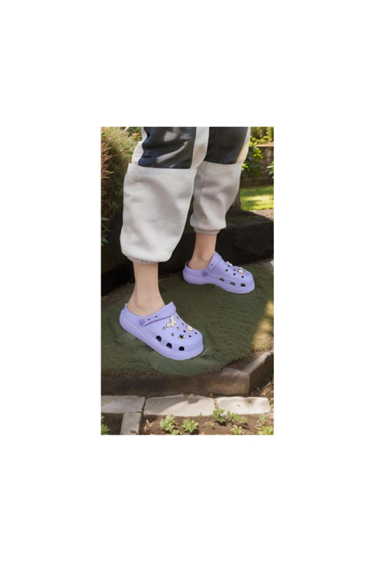 Mor Kadın Yüksek Tabanlı Sabo Taşlı Terlik Wsb0700