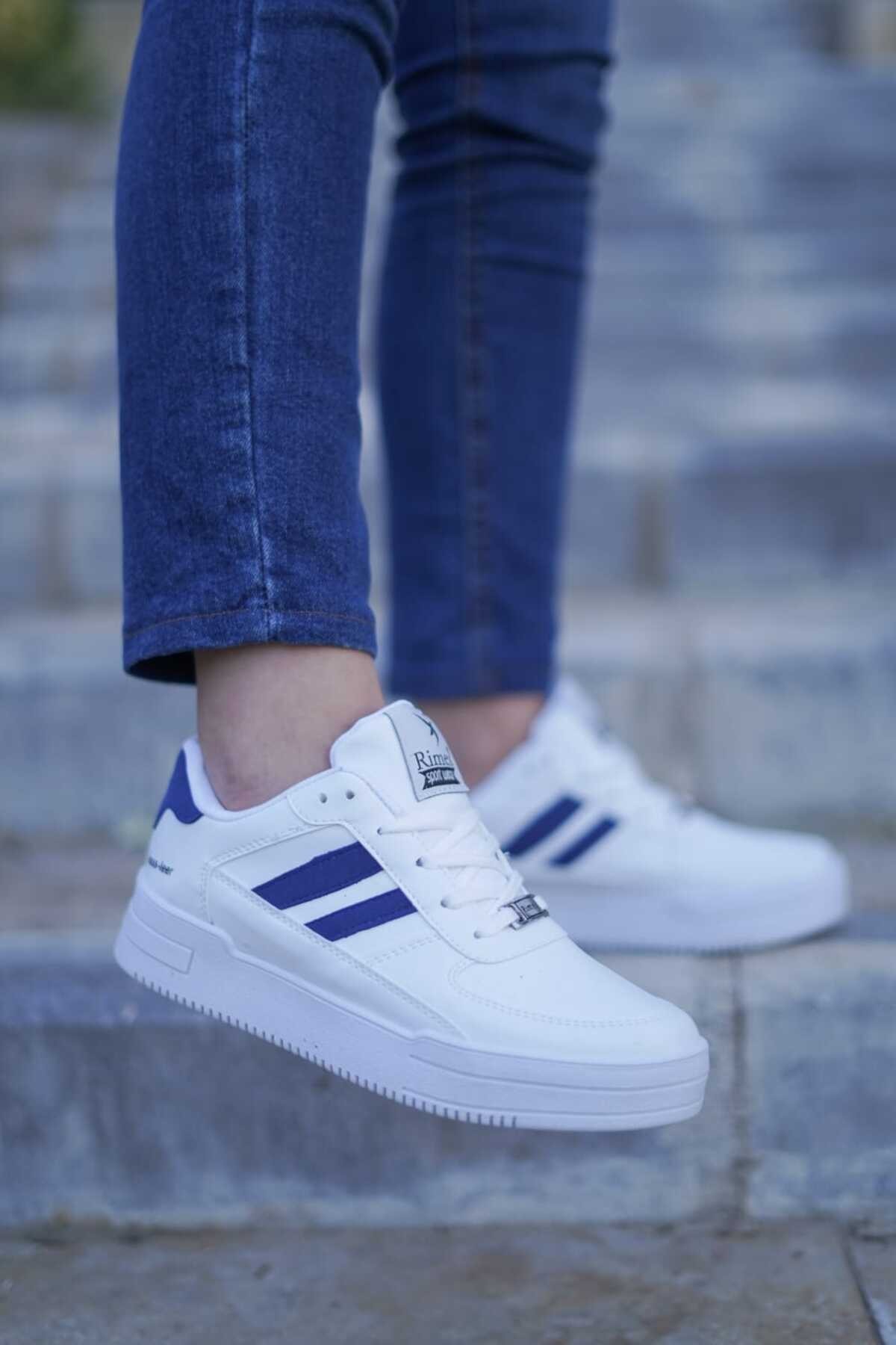 Beyaz Mavi Unisex 2 Şerit Rimex Rahat Günlük Sneaker Wsb0532