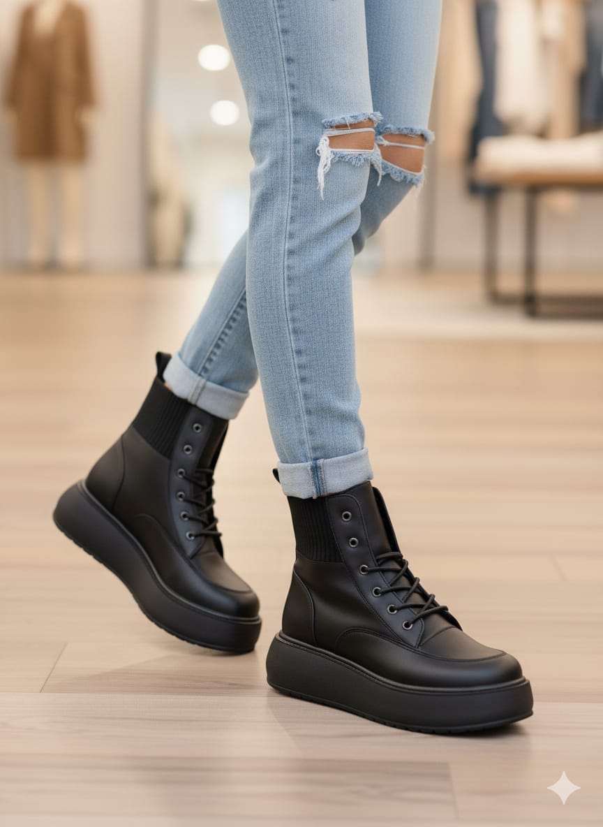 Kadın Siyah Yüksek Taban Triko Su Geçirmez Postal Bot WSB1162