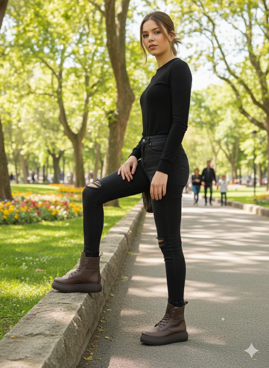 Kadın Kahverengi Yüksek Taban Triko Su Geçirmez Postal Bot WSB1162