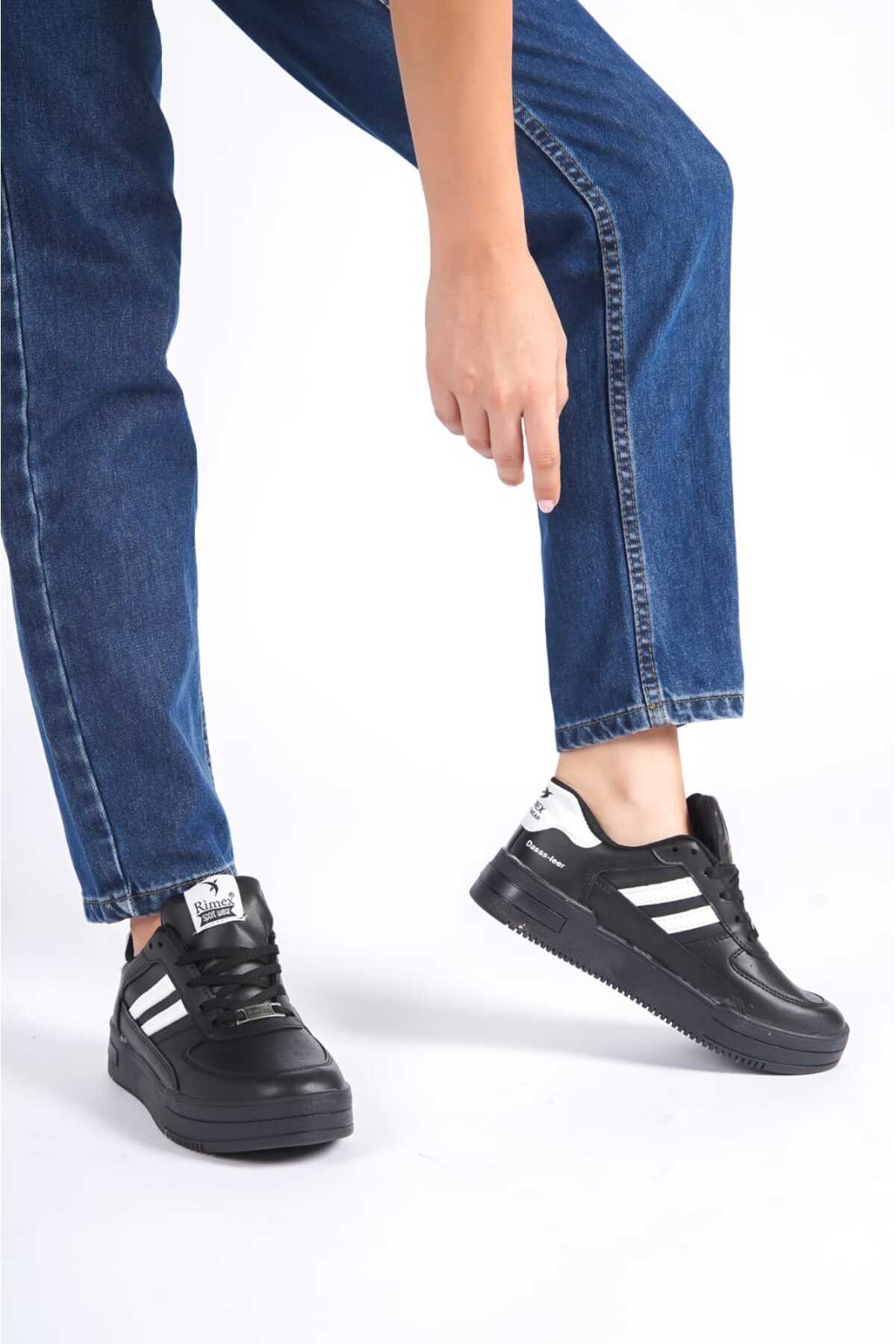 Siyah Beyaz Unisex 2 Şerit Rimex Rahat Günlük Sneaker Wsb0532
