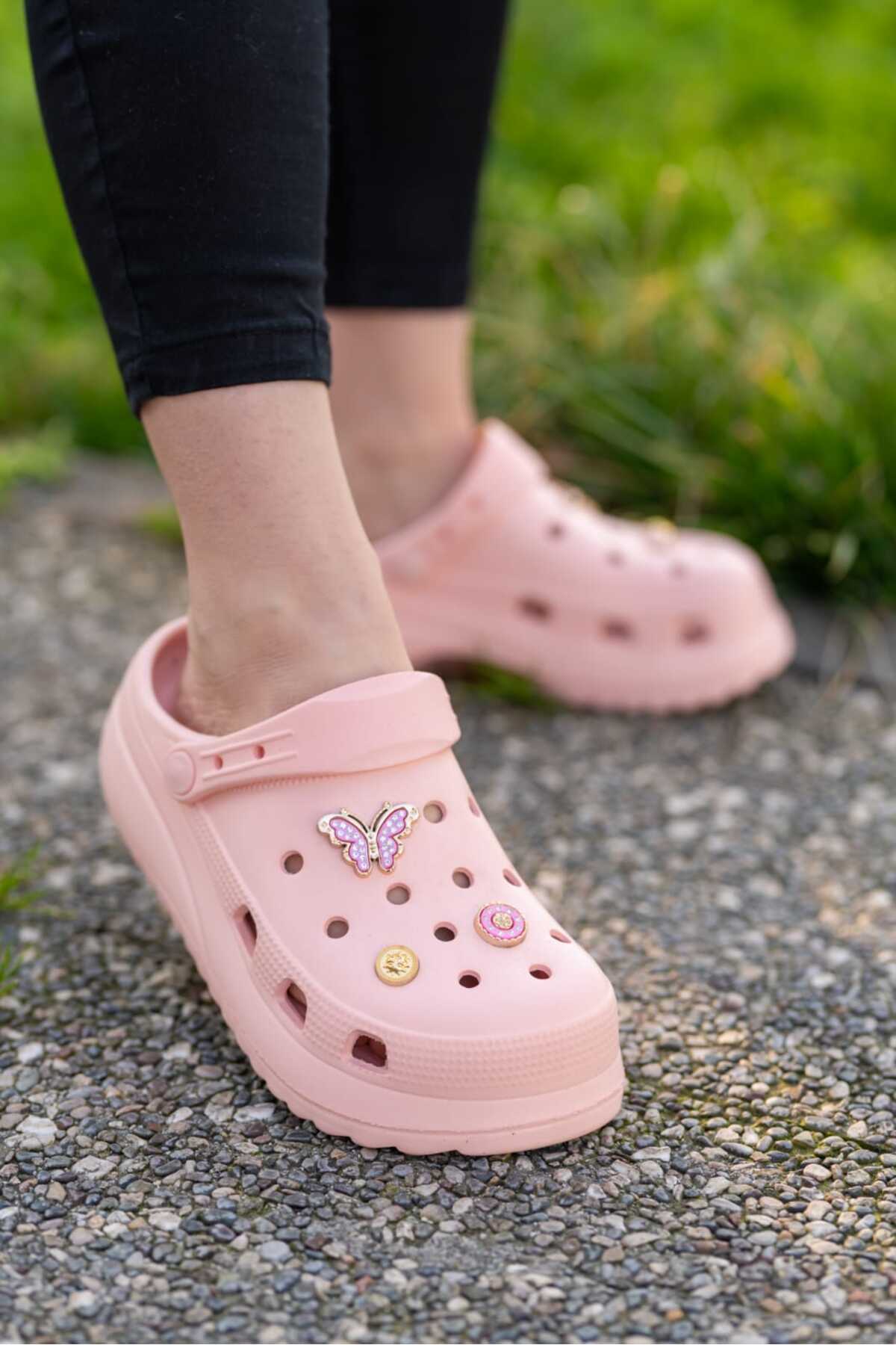 Pembe Kadın Yüksek Tabanlı Sabo Taşlı Terlik Wsb0700