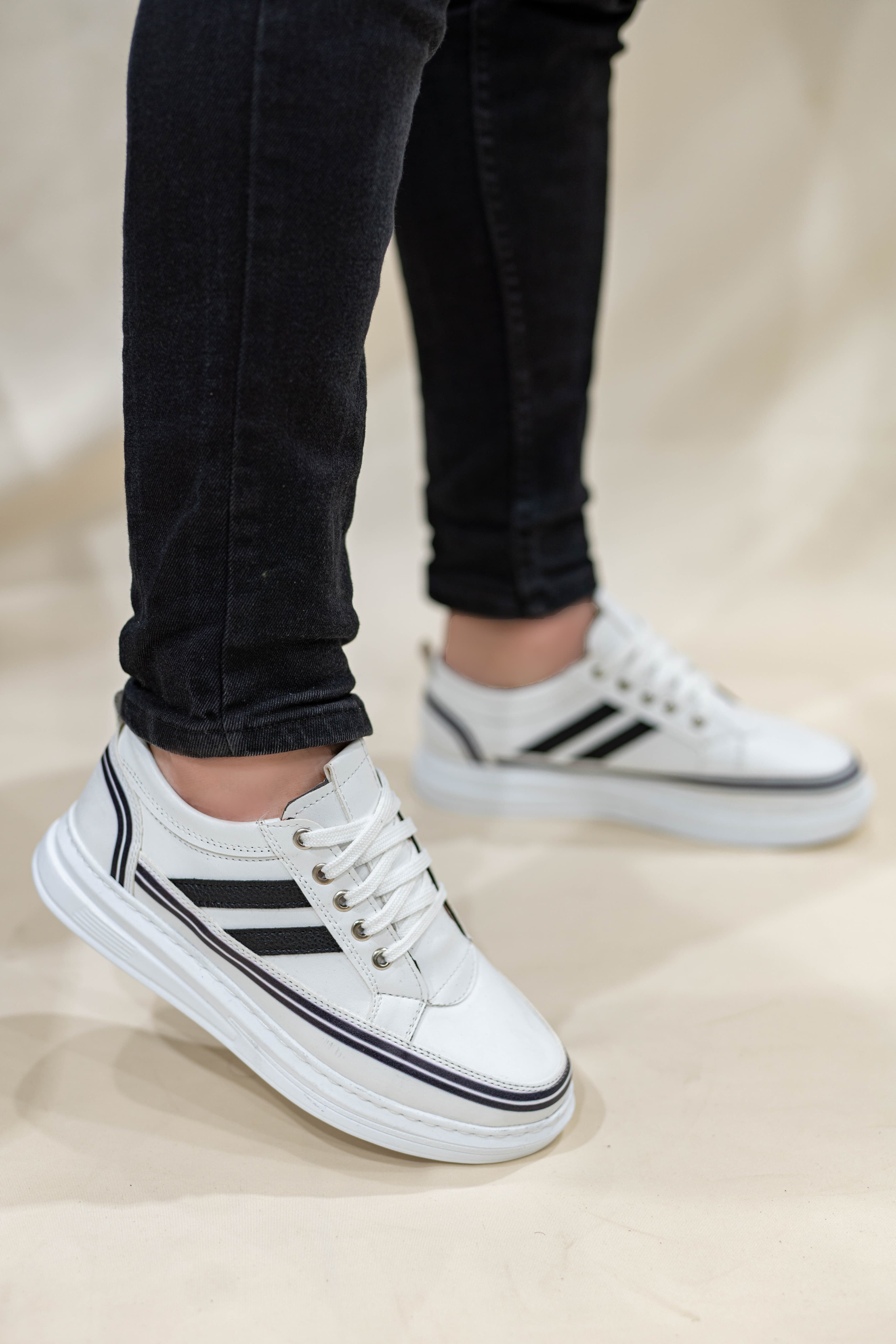 Erkek  Çizgili Bağcıklı Günlük Casual Ayakkabı Sneaker WSB4048 - beyaz