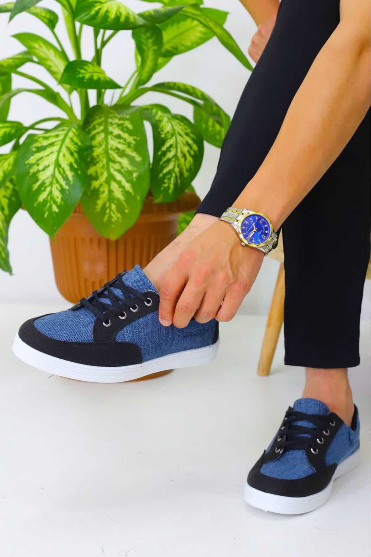 Erkek Mavi Keten Rahat Günlük Sneaker WSB4068