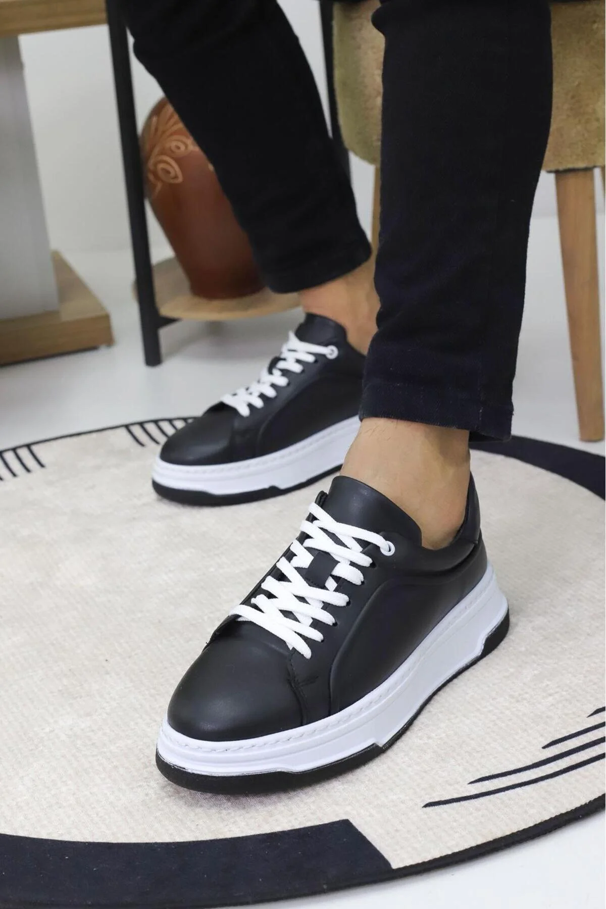 Siyah Beyaz Erkek Yüksek Taban Günlük Spor Ayakkabı Wsb0626