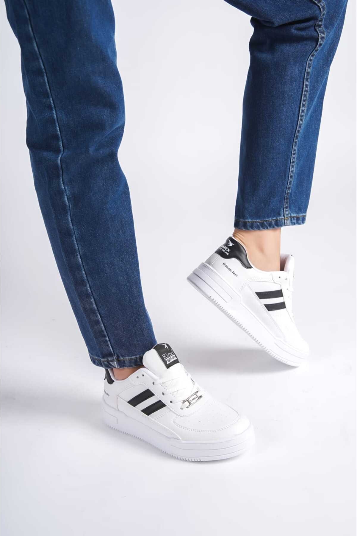 Beyaz Siyah Unisex 2 Şerit Rimex Rahat Günlük Sneaker Wsb0532