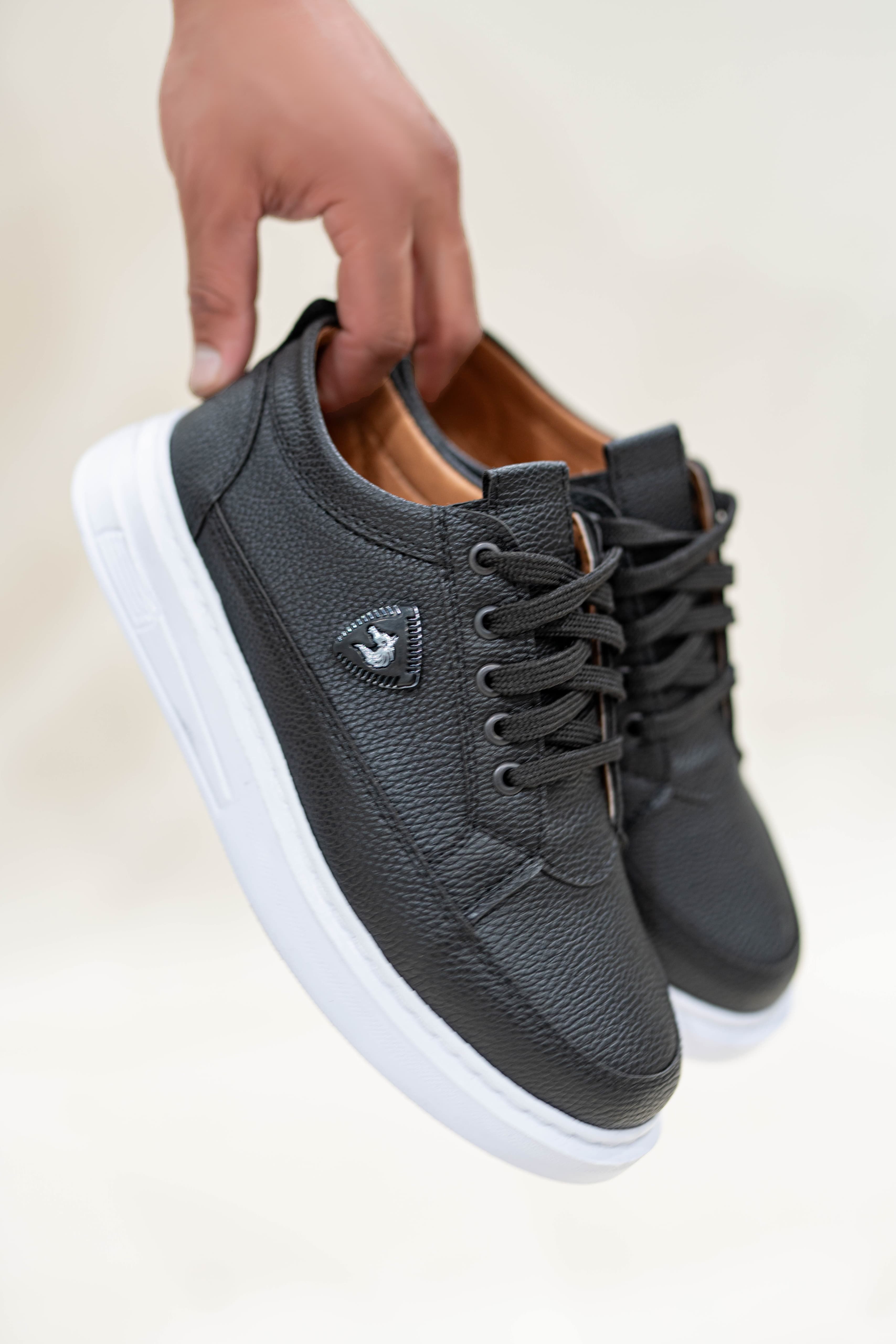 Siyah Erkek Amblemli Bağcıklı Günlük Casual Ayakkabı Sneaker Wsb4050