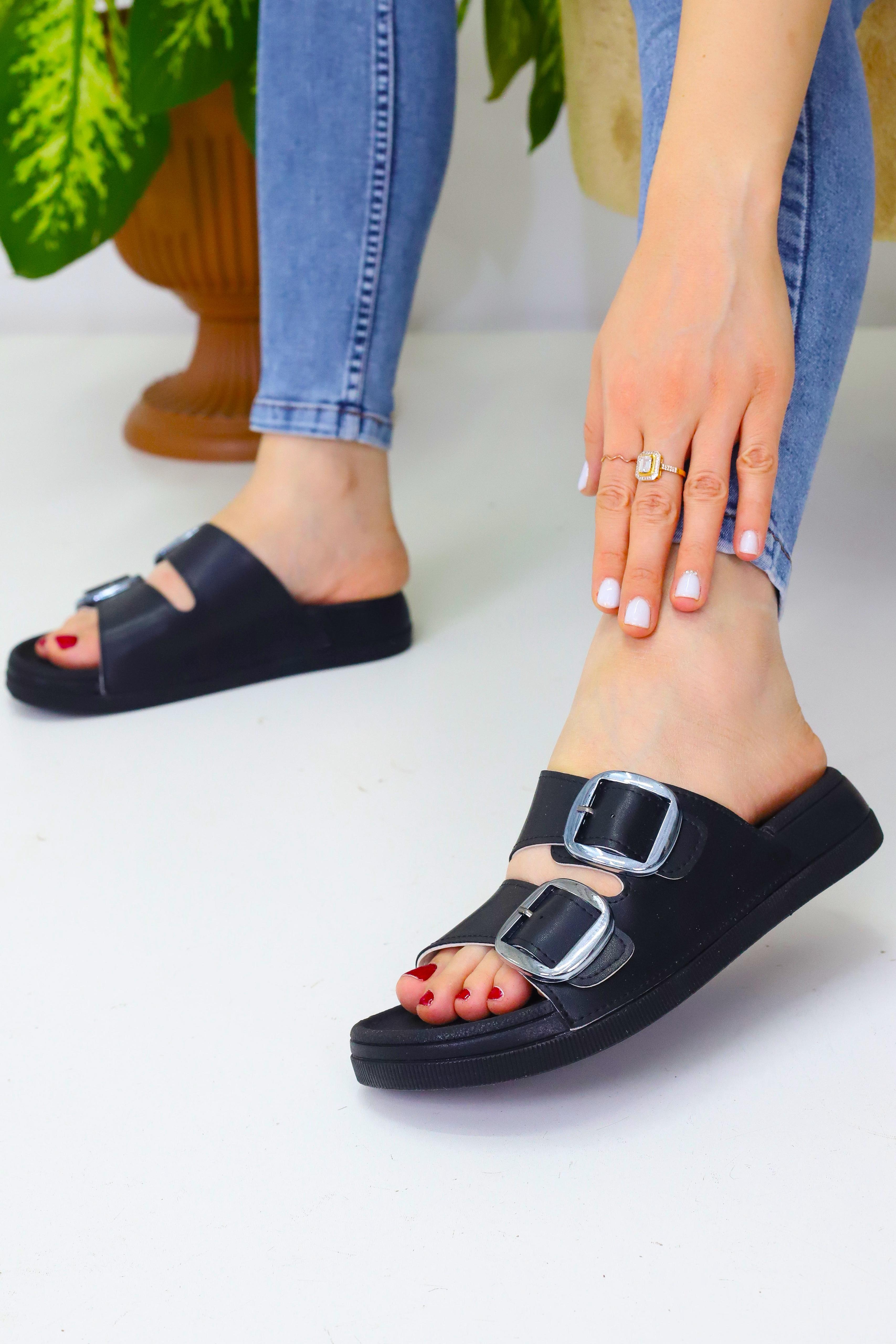 Siyah Kadın 2 kemerli Düz GünlükTerlik WSB2032