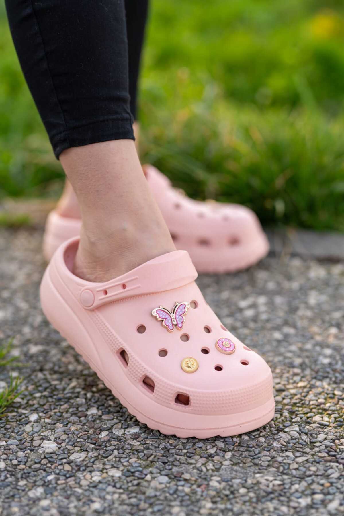 Pembe Kadın Yüksek Tabanlı Sabo Taşlı Terlik Wsb0700