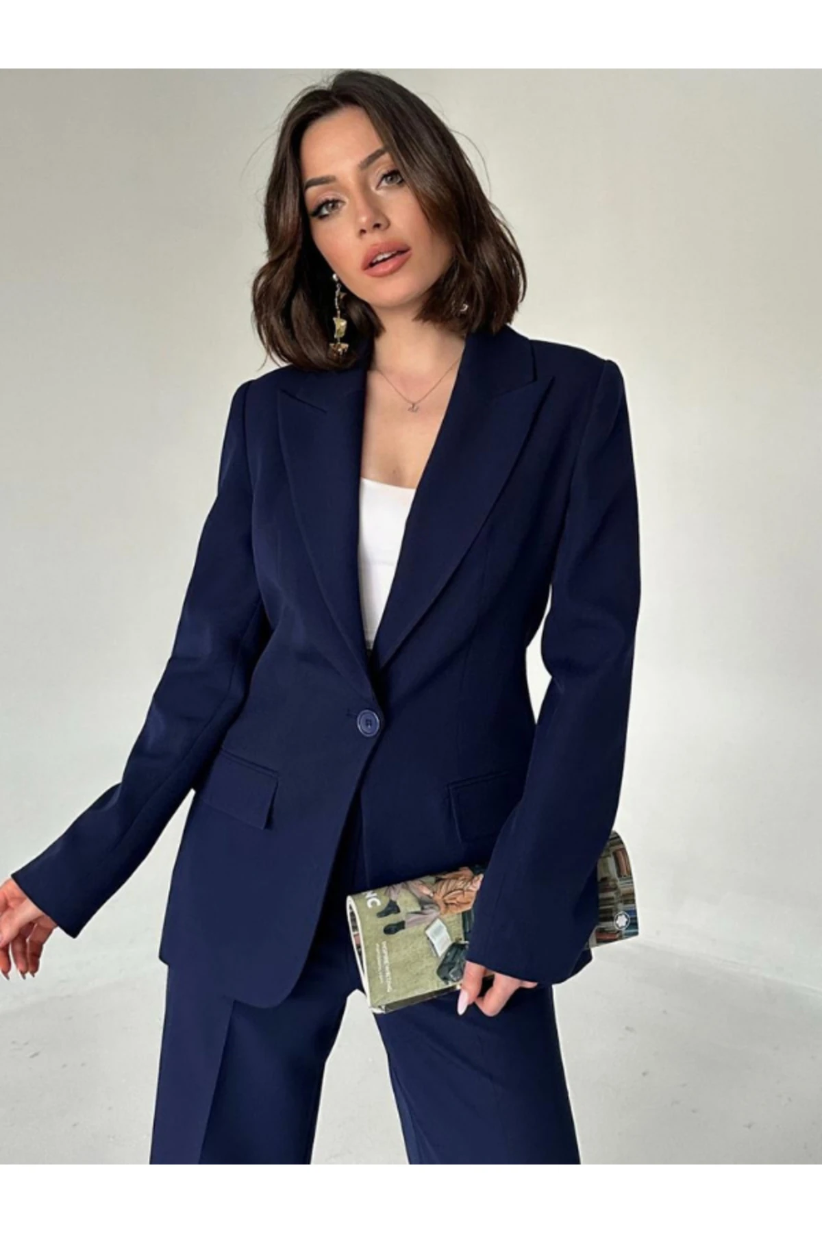 Blazer Takım Elbise Tek Düğme Ceket Pantalon - lacivert