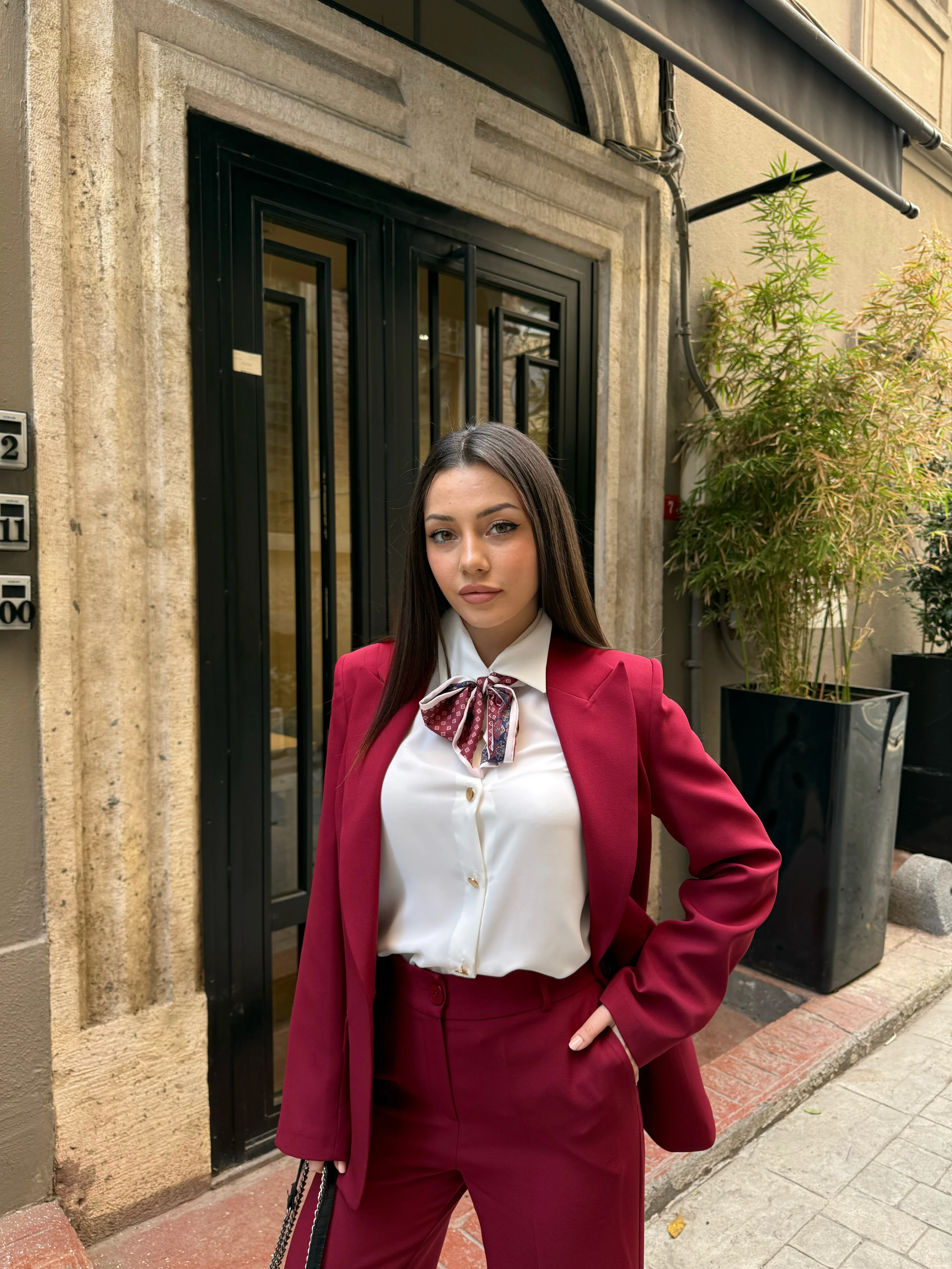 Blazer Takım Elbise Tek Düğme Ceket Pantalon - bordo