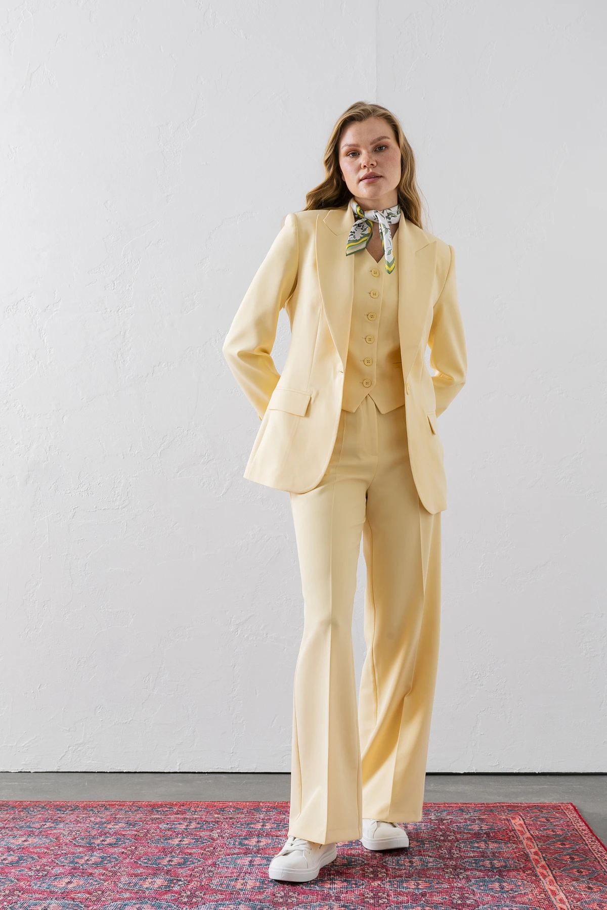 Takım Elbise Tek Düğmeli Blazer Ceket Pantolon Yelek Üçlü Takım