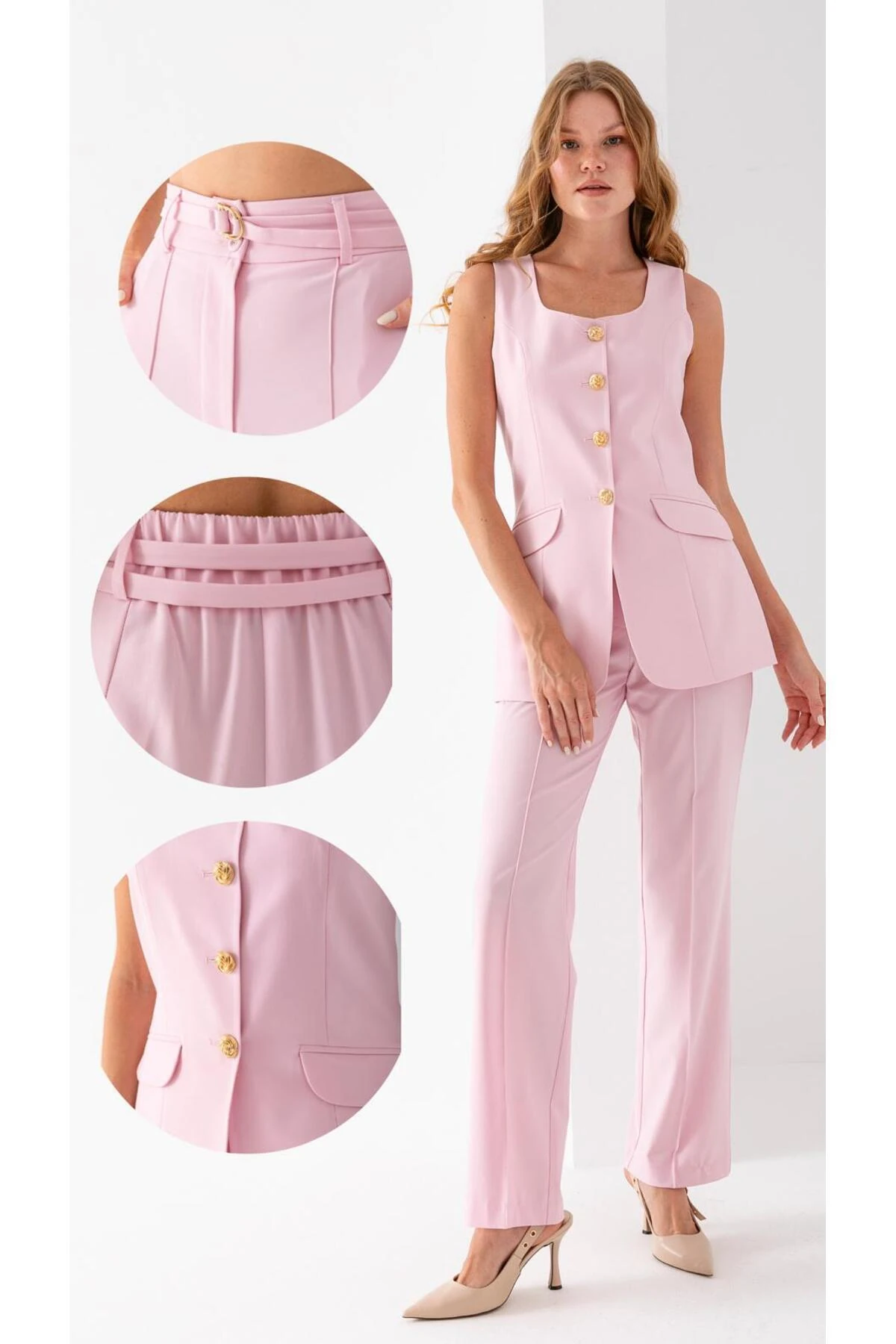 Two-Piece Vest Set with Metal Buttons