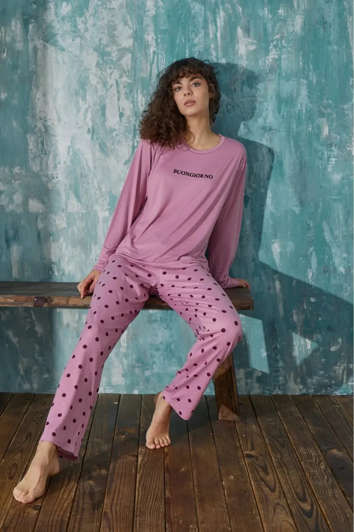 Mihra 50902-5 Kadın Kışlık Milan Kumaş Önden Düğmeli Pijama Takımı