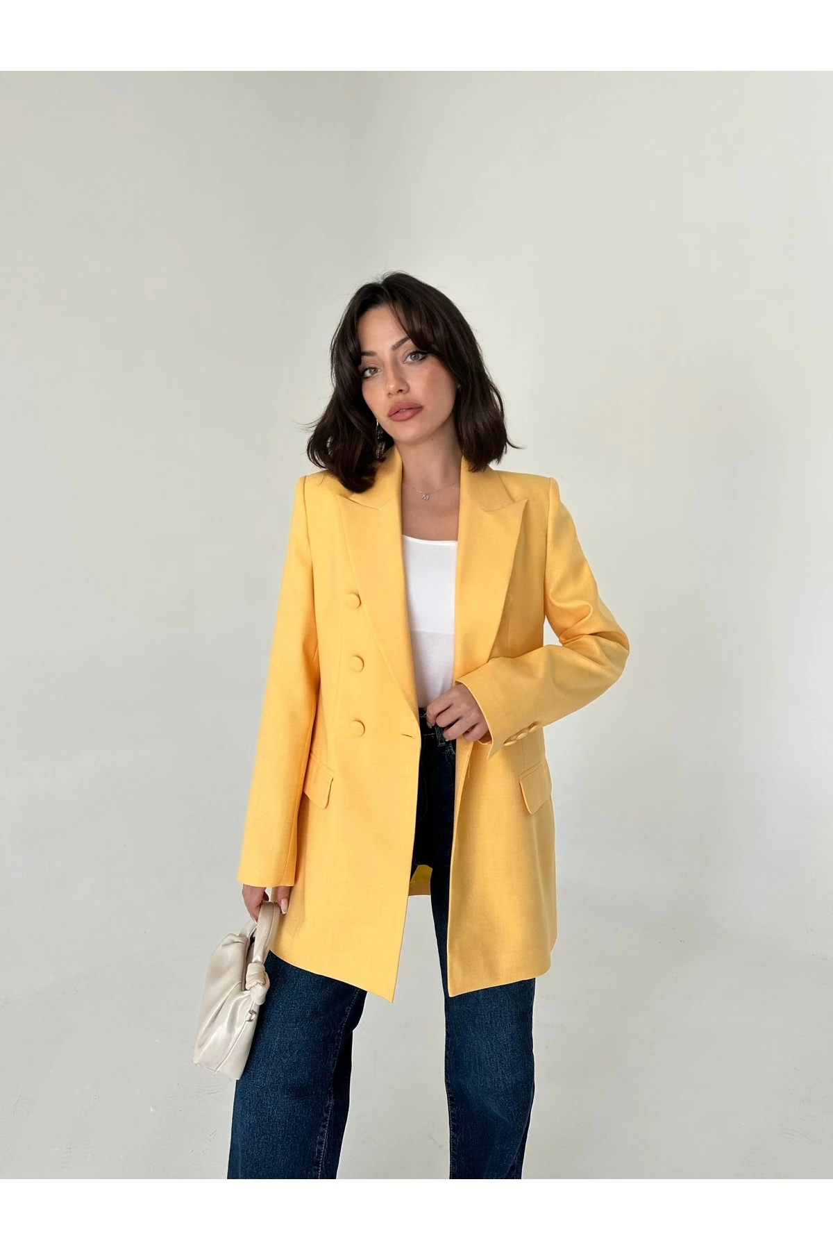 Kaplama Düğmeli uzun Blazer Ceket