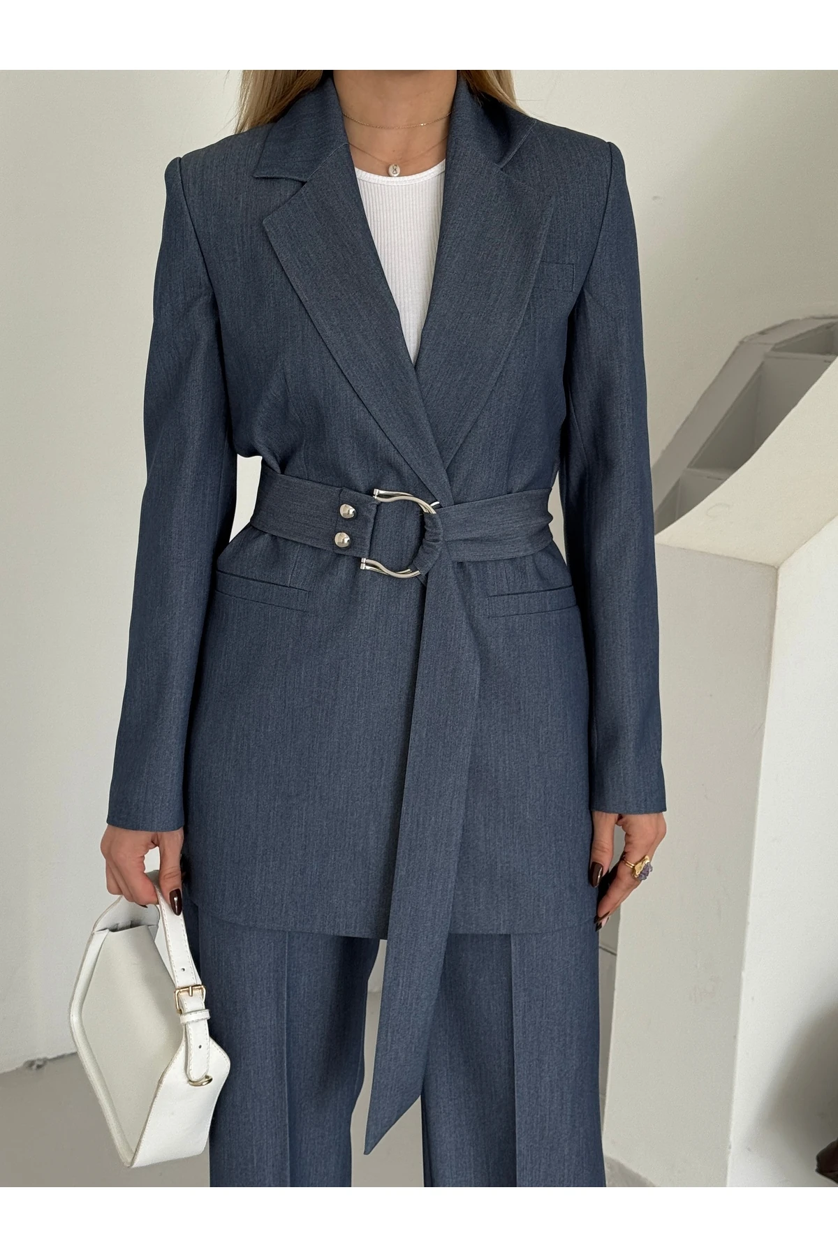 Poliviskon Kumaş Kemerli ikili Takım Kadın