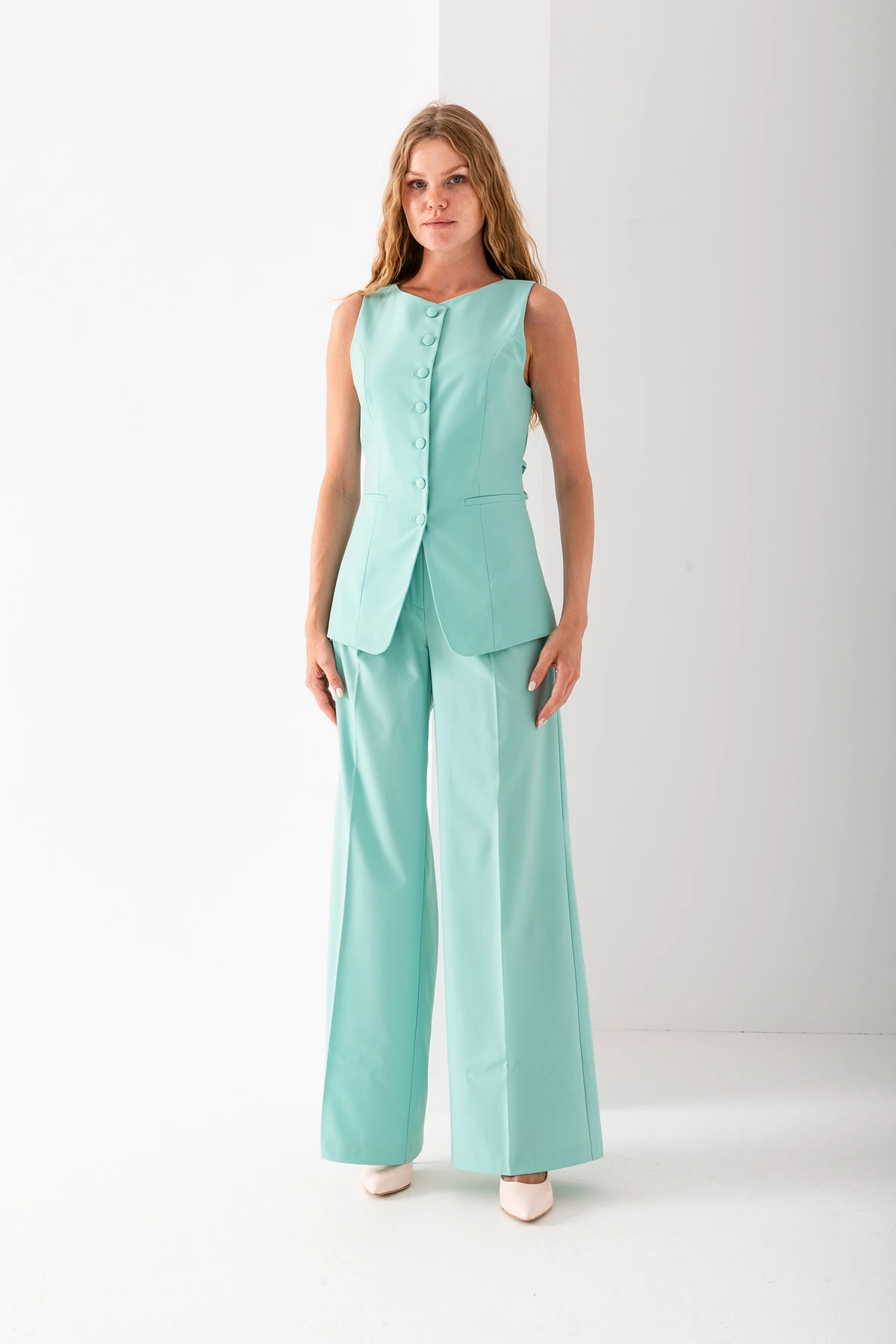 Sırt Bağlama Detaylı Yelek İkili Takım