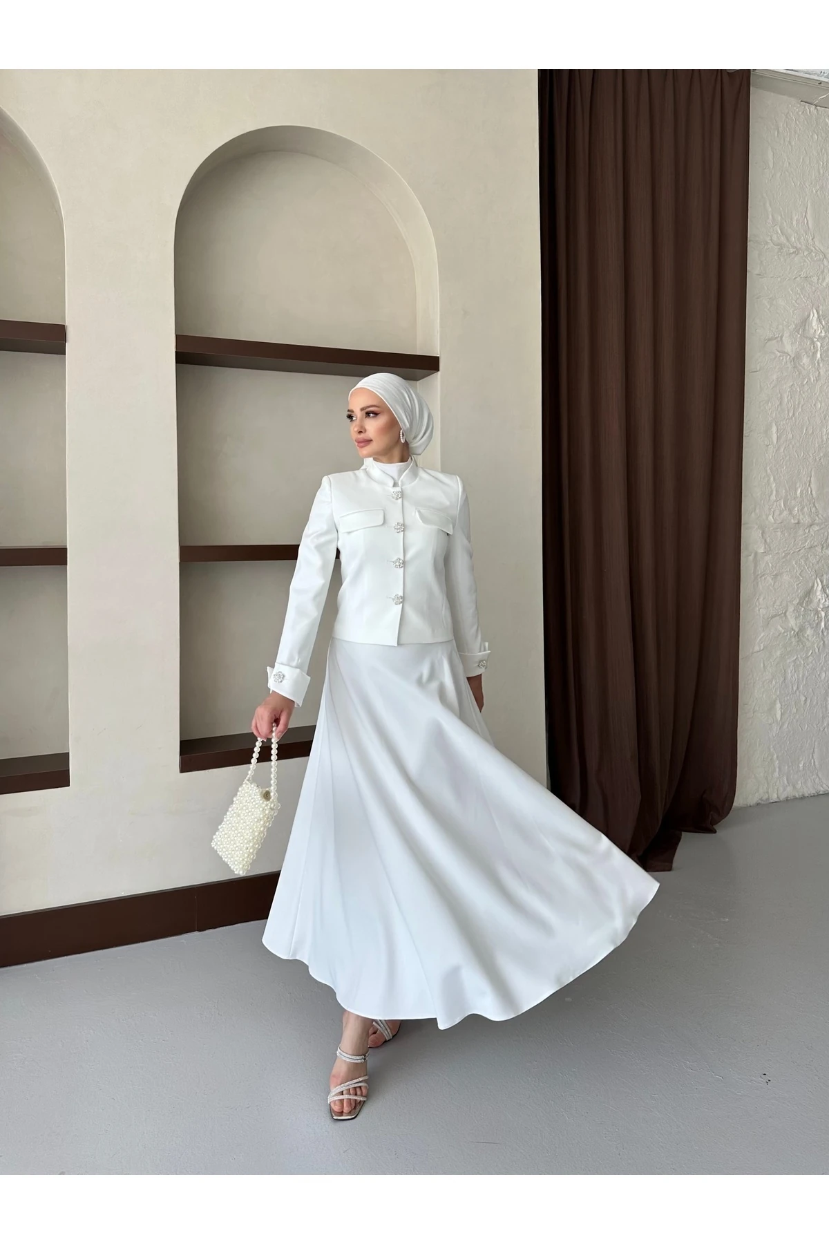 zirkon taş detaylı vintage ikili kadın takım