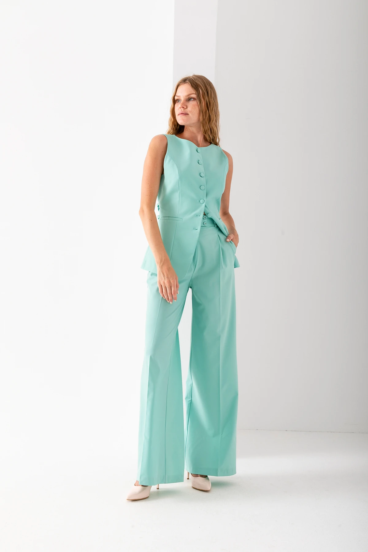 Sırt Bağlama Detaylı Yelek İkili Takım