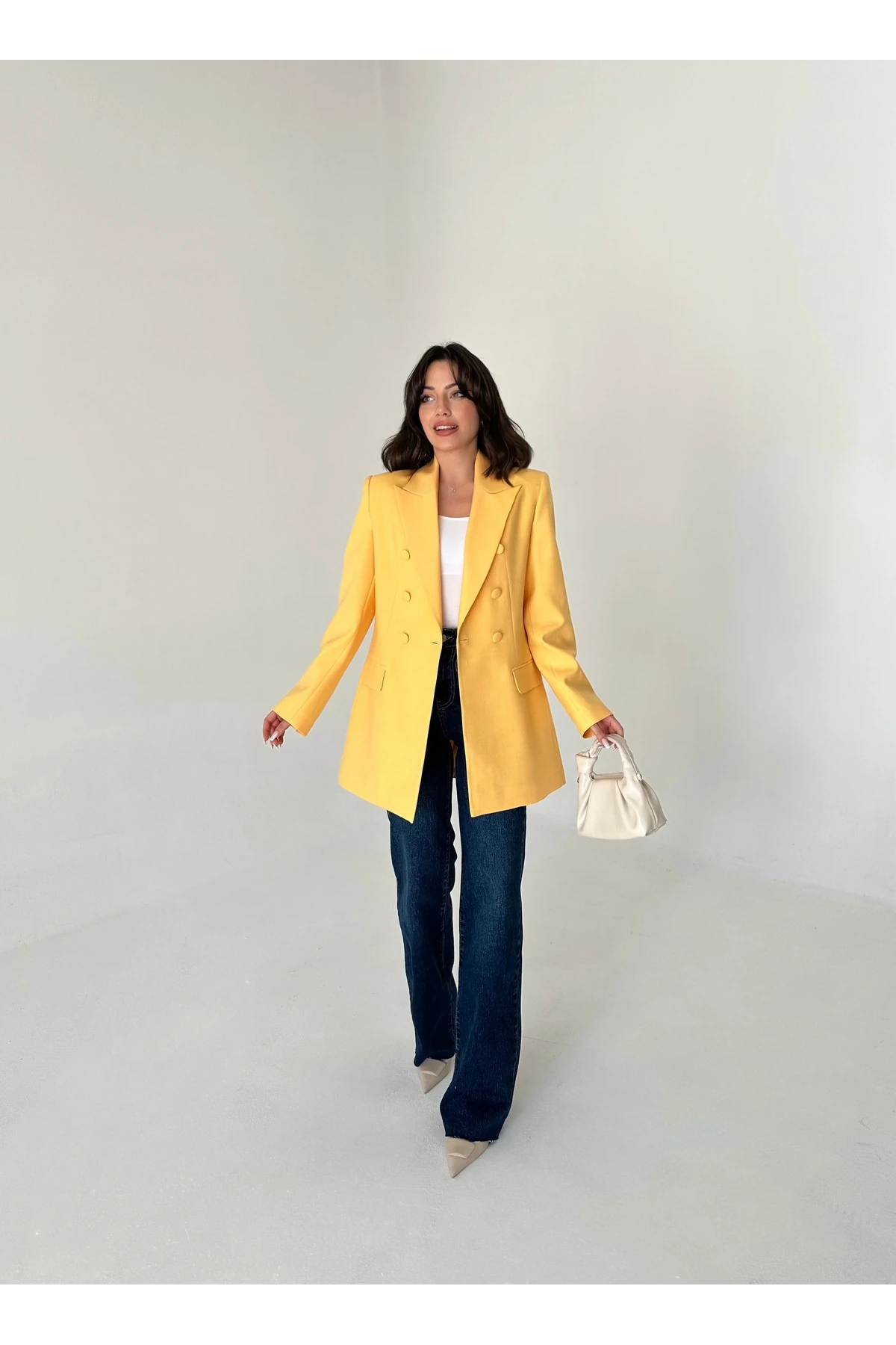 Kaplama Düğmeli uzun Blazer Ceket