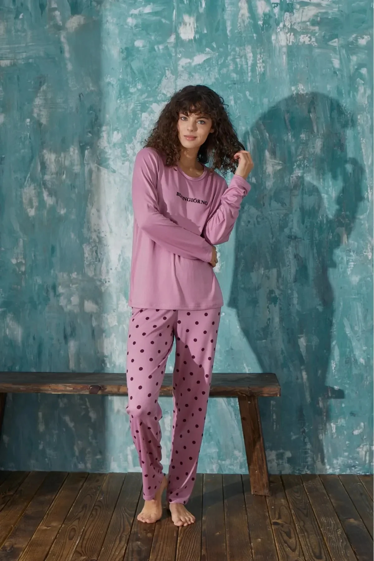 Mihra 50902-5 Kadın Kışlık Milan Kumaş Önden Düğmeli Pijama Takımı