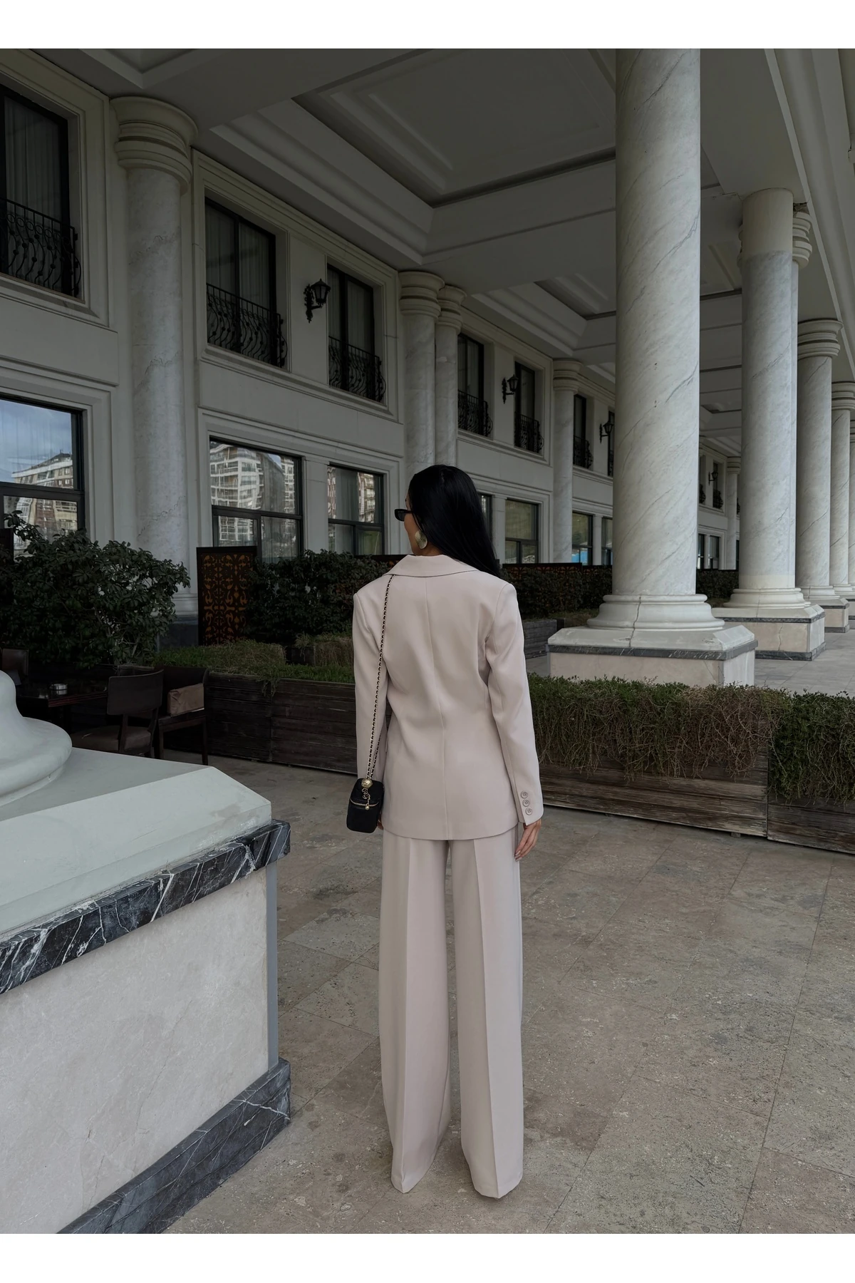 Blazer Takım Elbise Tek Düğme Ceket Kemerli Pantalon