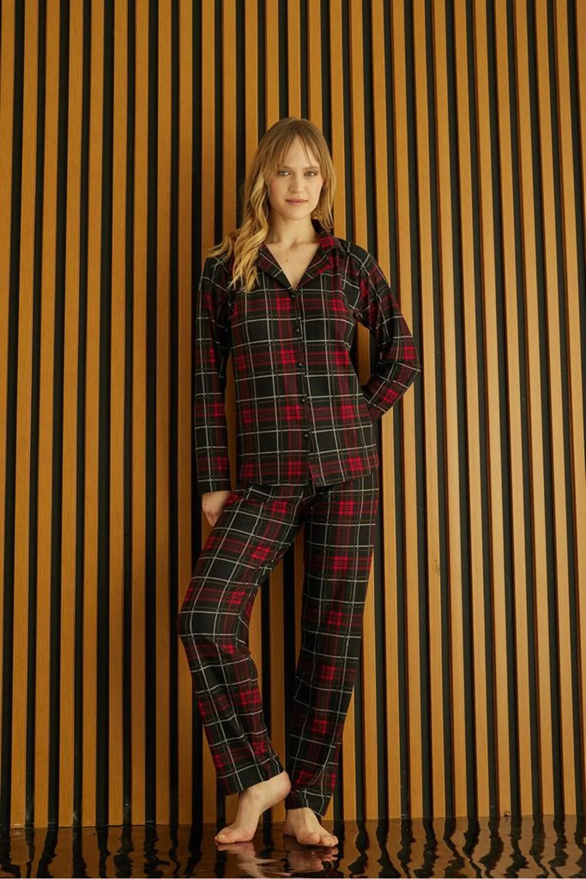 VUNTAL KADIN SÜET ÖNDEN DÜĞMELİ PİJAMA TAKIMI