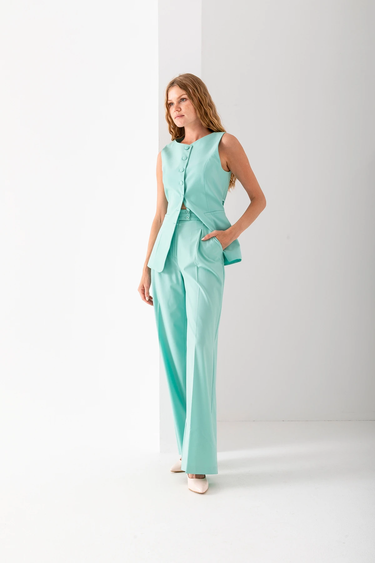 Sırt Bağlama Detaylı Yelek İkili Takım