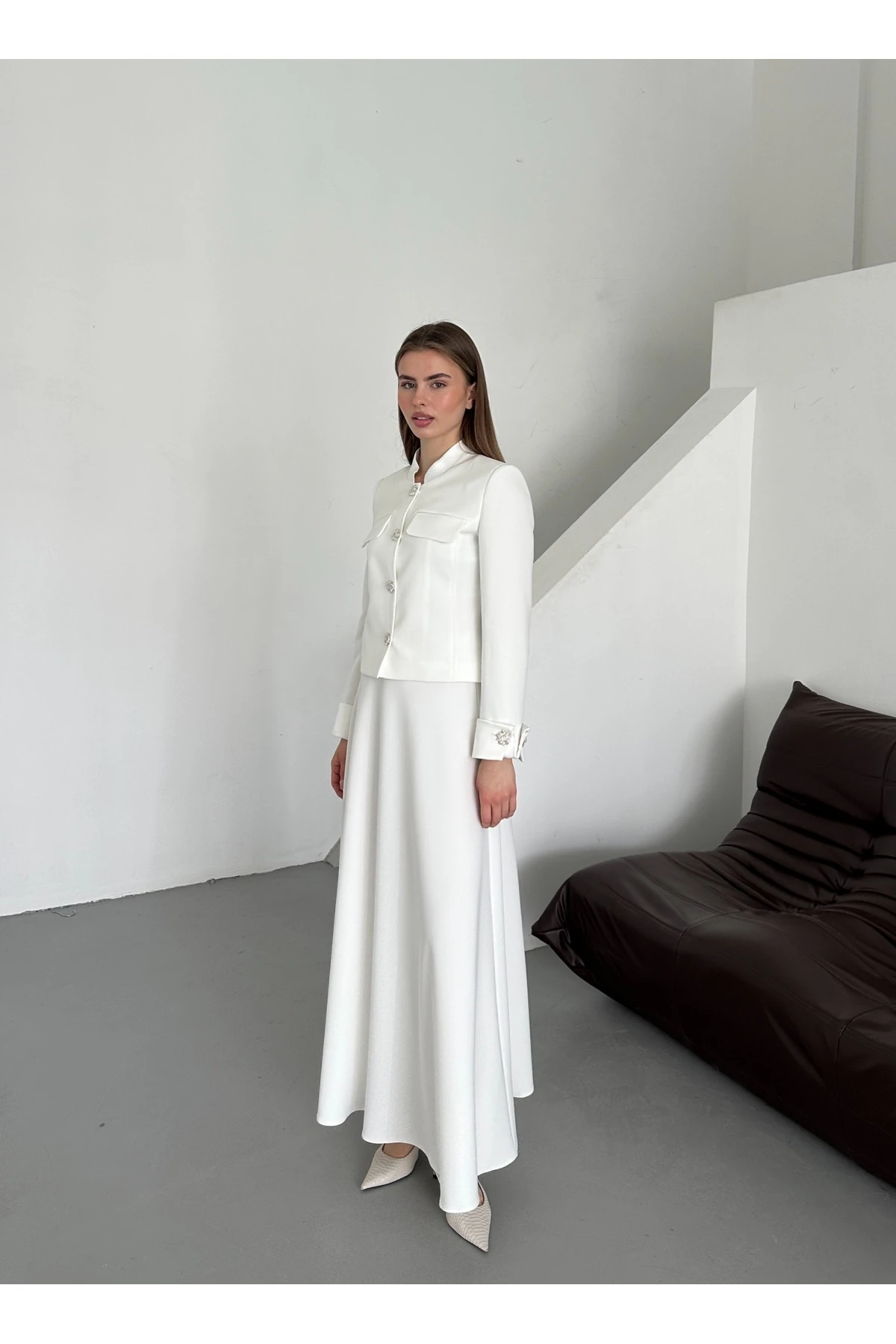 zirkon taş detaylı vintage ikili kadın takım