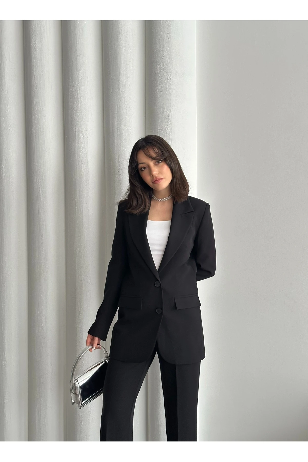Blazer Suit with Two-Button Closure - Black