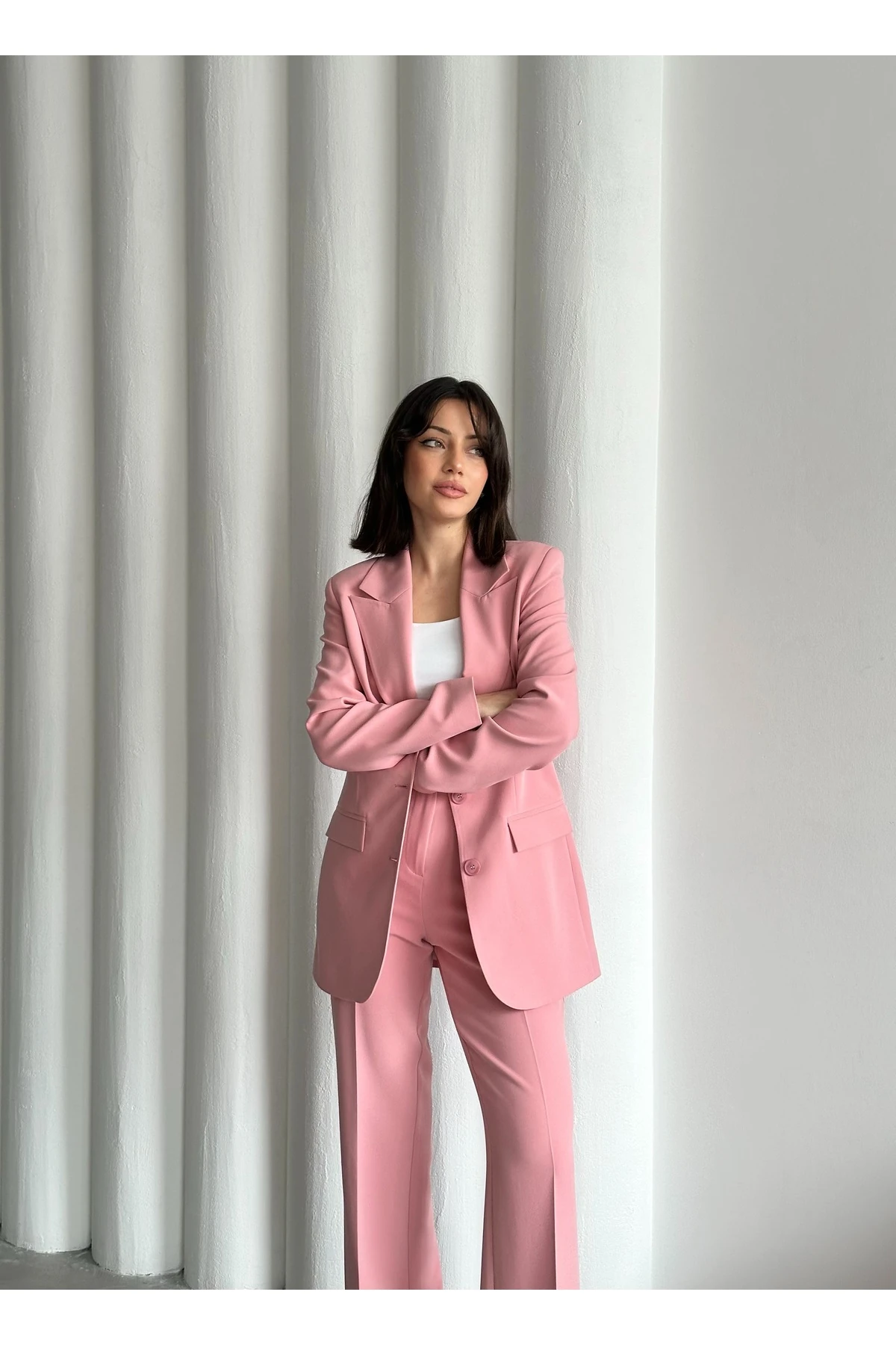 Blazer Suit with Two-Button Closure - Light Pink