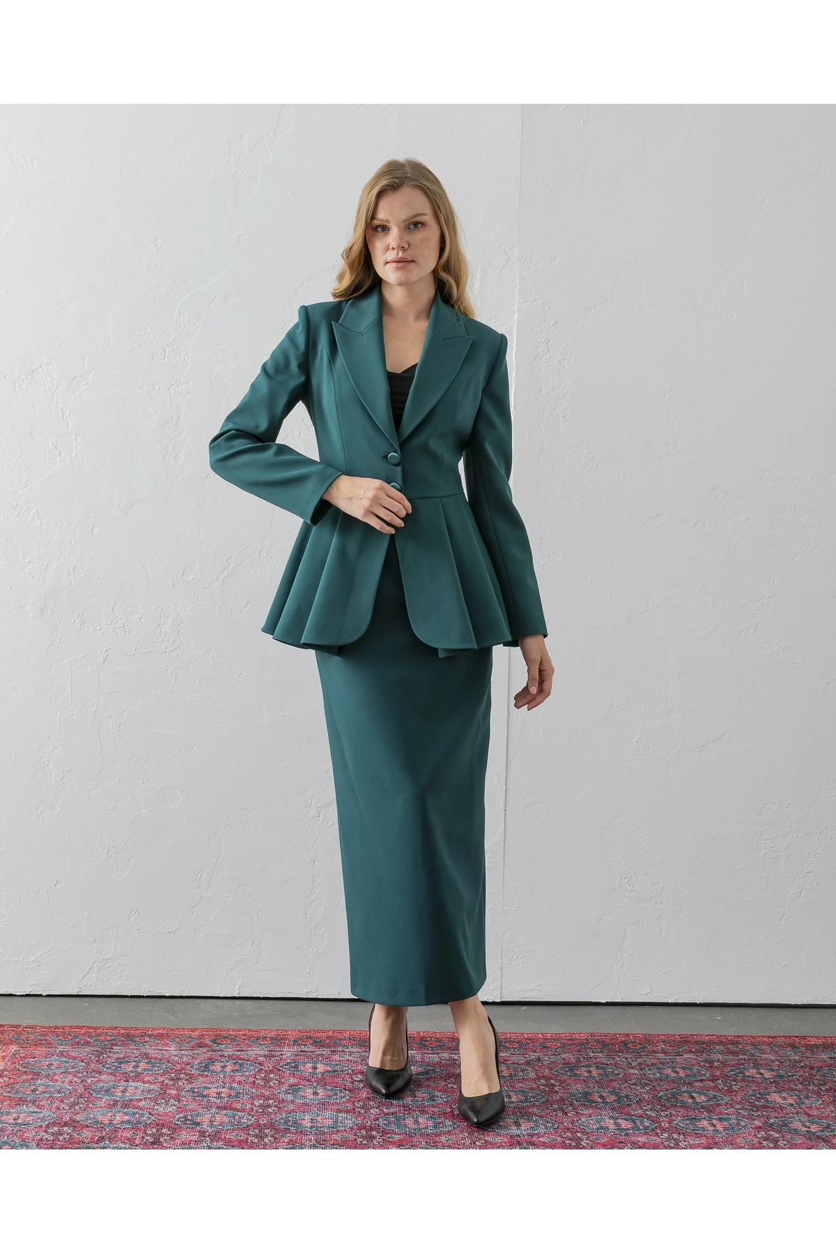 Ruffled Blazer & Skirt Two-Piece Set