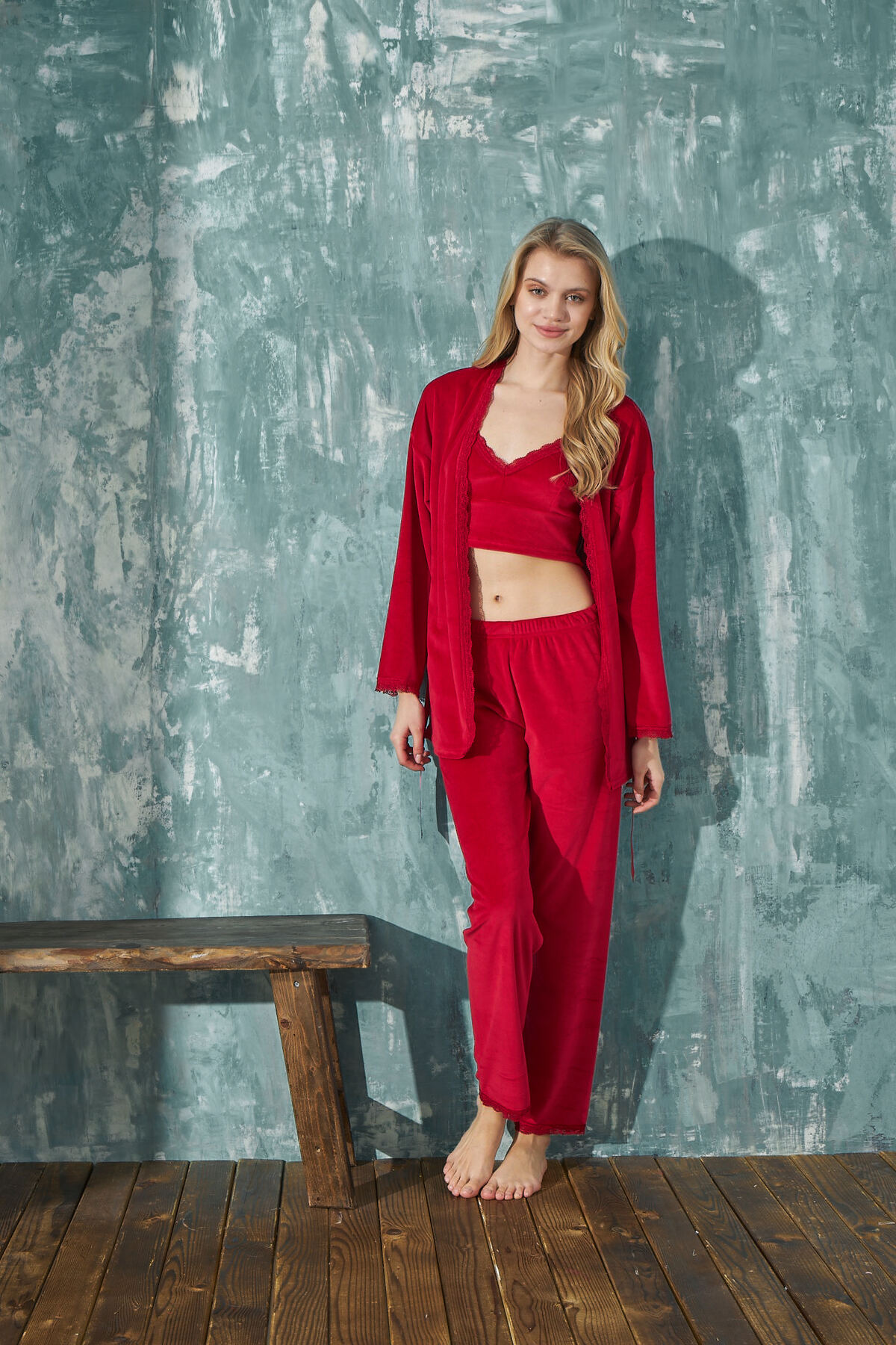 Vuntal Kadife Büstiyerli 3'lü Takım