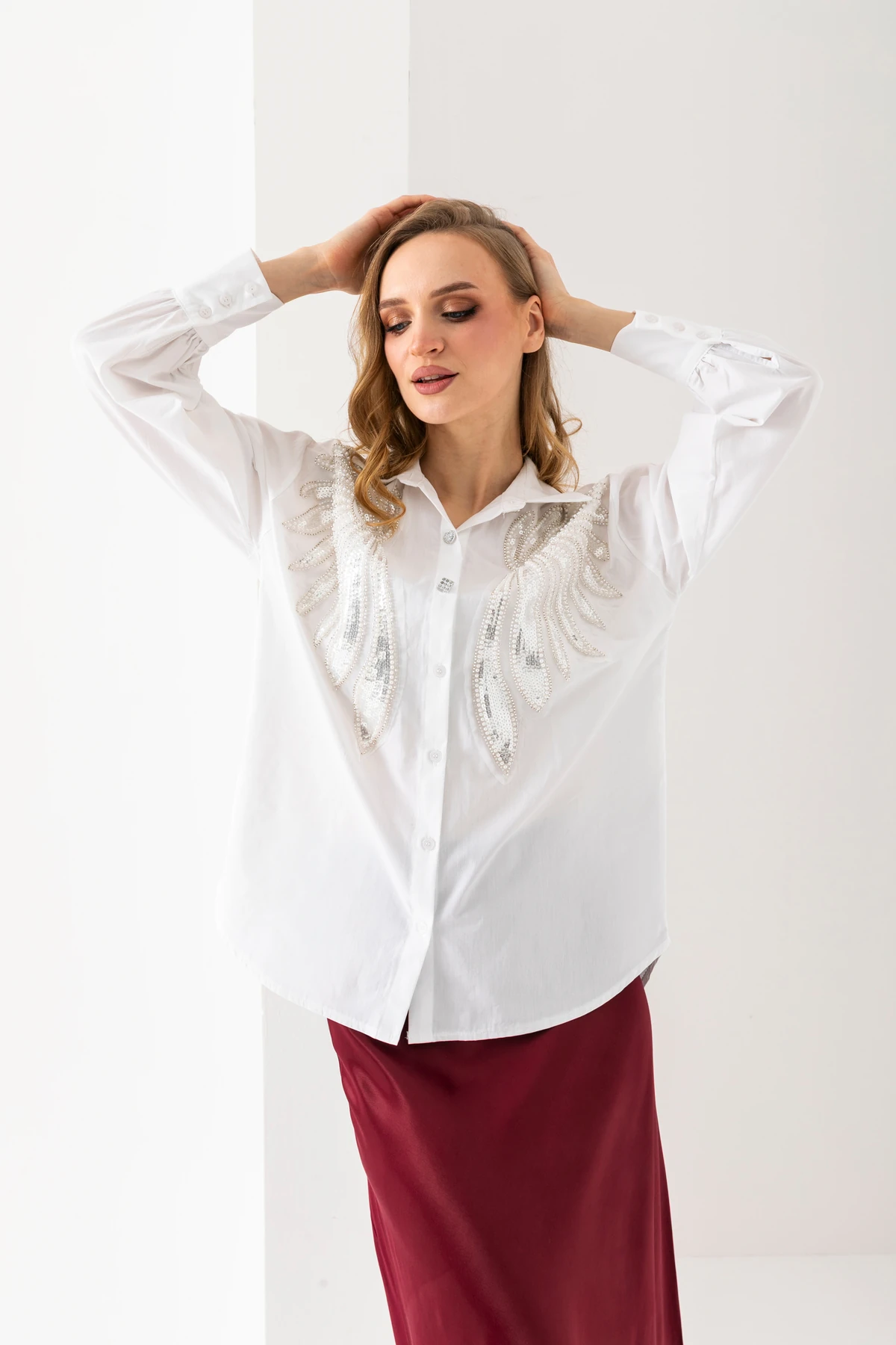 Kadın Gömlek Kelebek Taş Detaylı