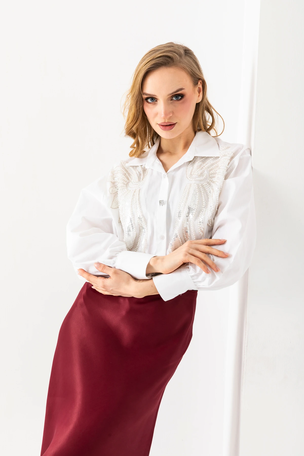 Kadın Gömlek Kelebek Taş Detaylı