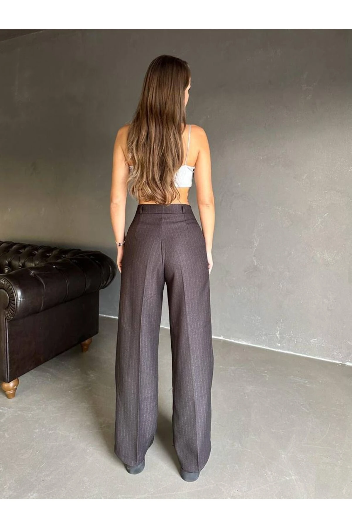 KLASİK ÇİZGİLİ YÜNEFEKT YÜKSEK BEL PALAZZO PANTOLON 4073