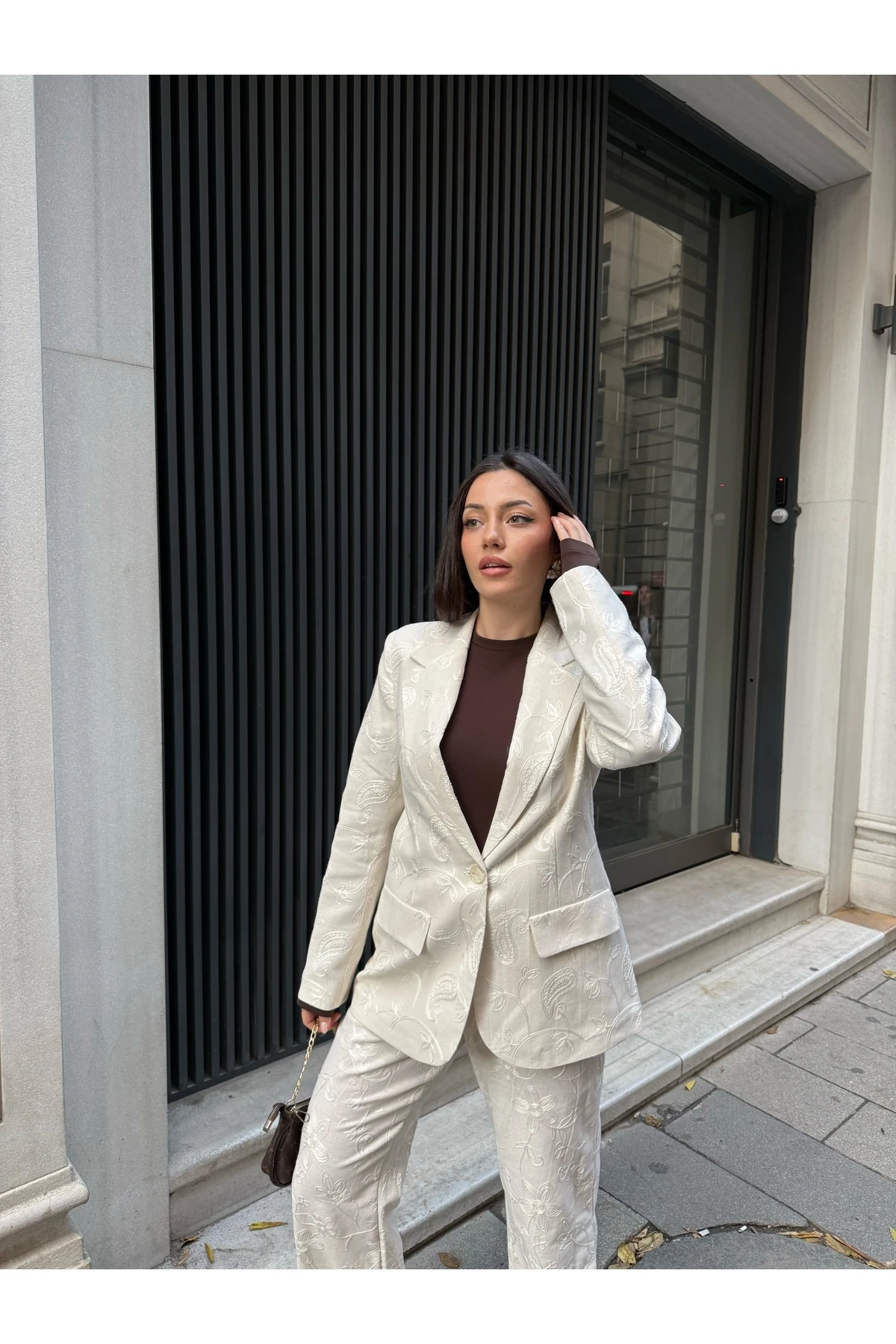 Kadın Nakışlı Keten Takım Elbise