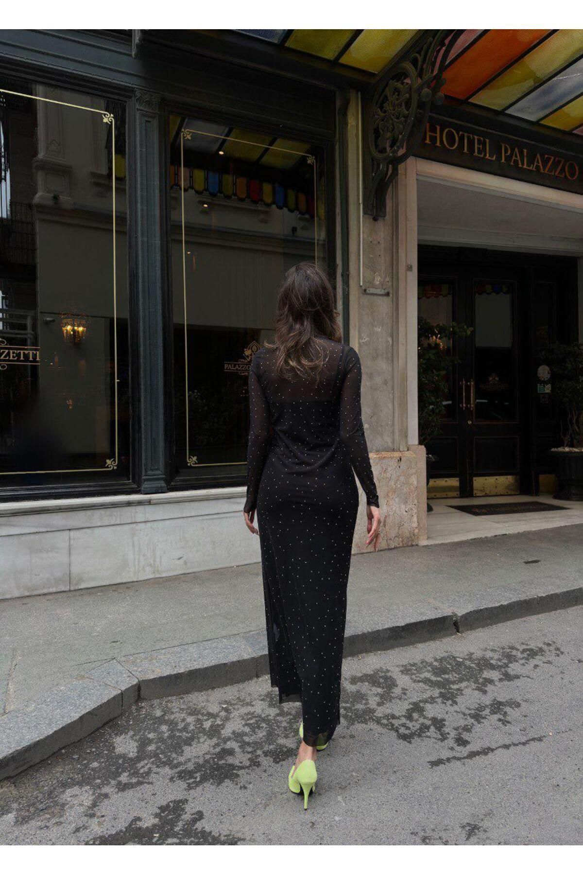 Komple Taşlı Tül Elbise