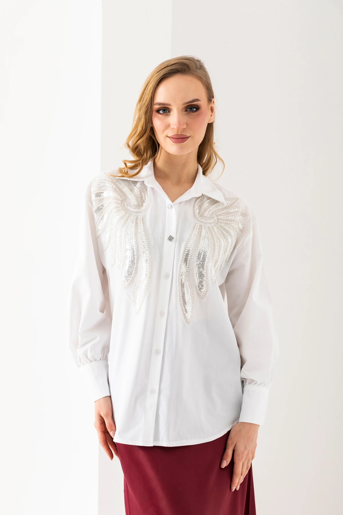 Kadın Gömlek Kelebek Taş Detaylı