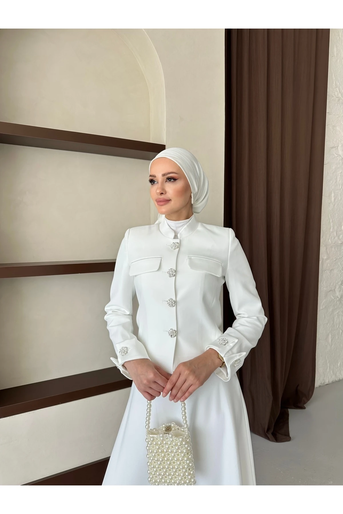 zirkon taş detaylı vintage ikili kadın takım