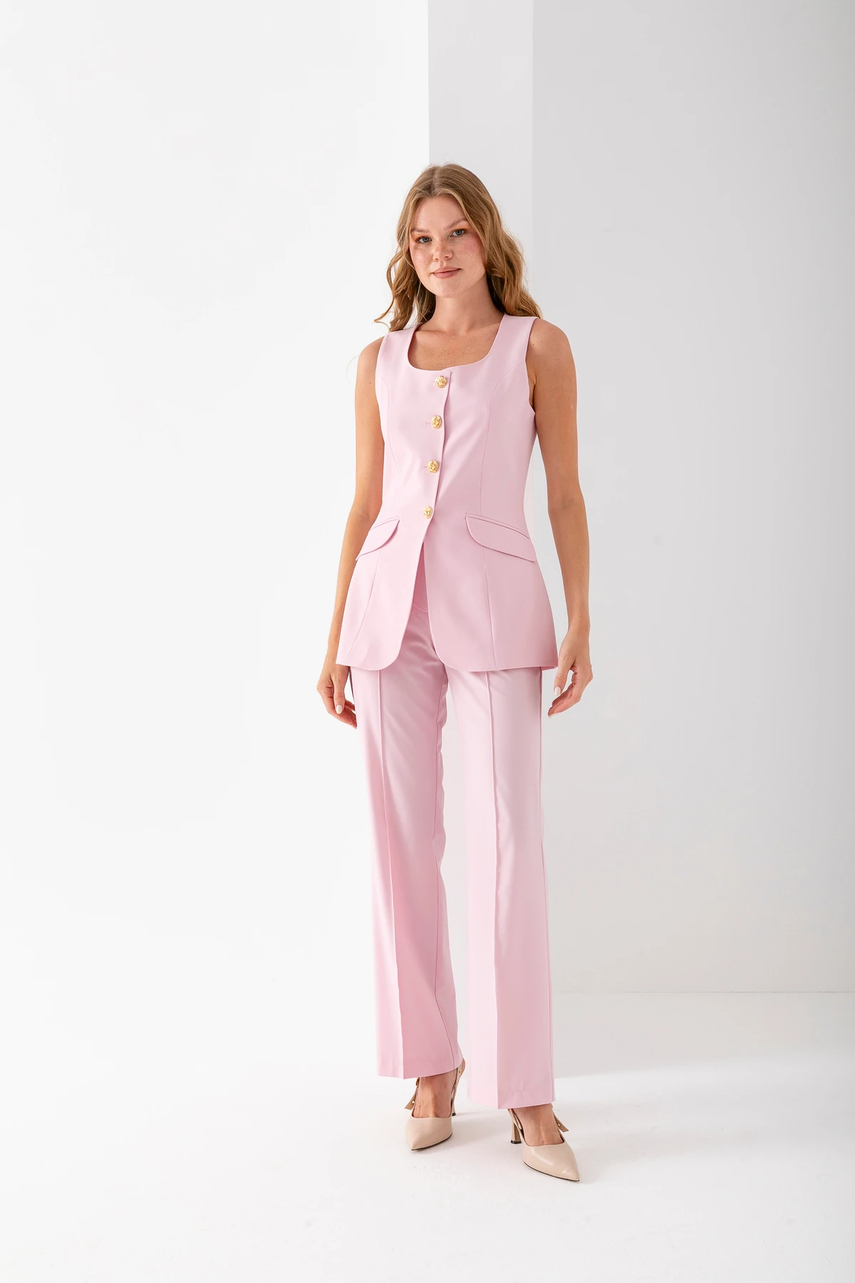 Two-Piece Vest Set with Metal Buttons