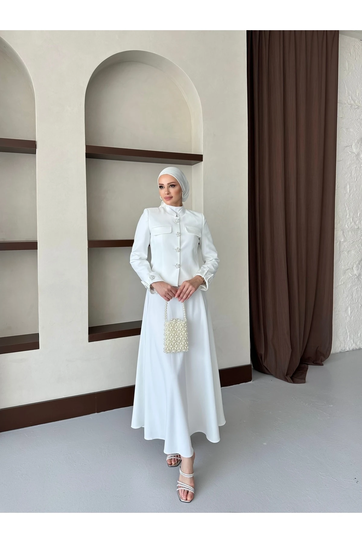 zirkon taş detaylı vintage ikili kadın takım