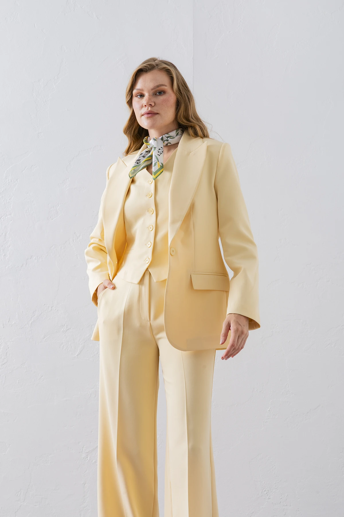 Takım Elbise Tek Düğmeli Blazer Ceket Pantolon Yelek Üçlü Takım