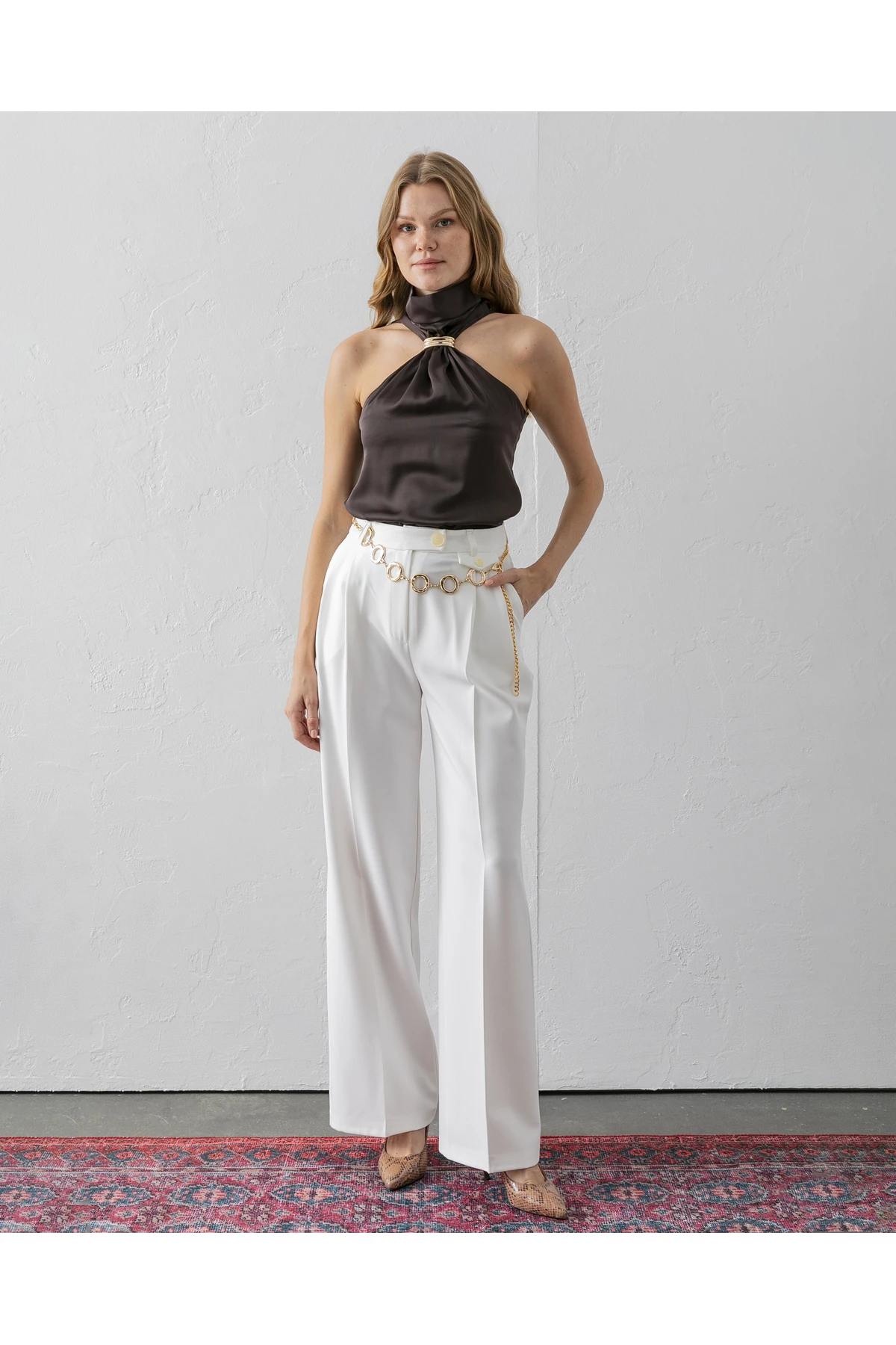 PİLELİ BOL PAÇA PANTOLON - ekru